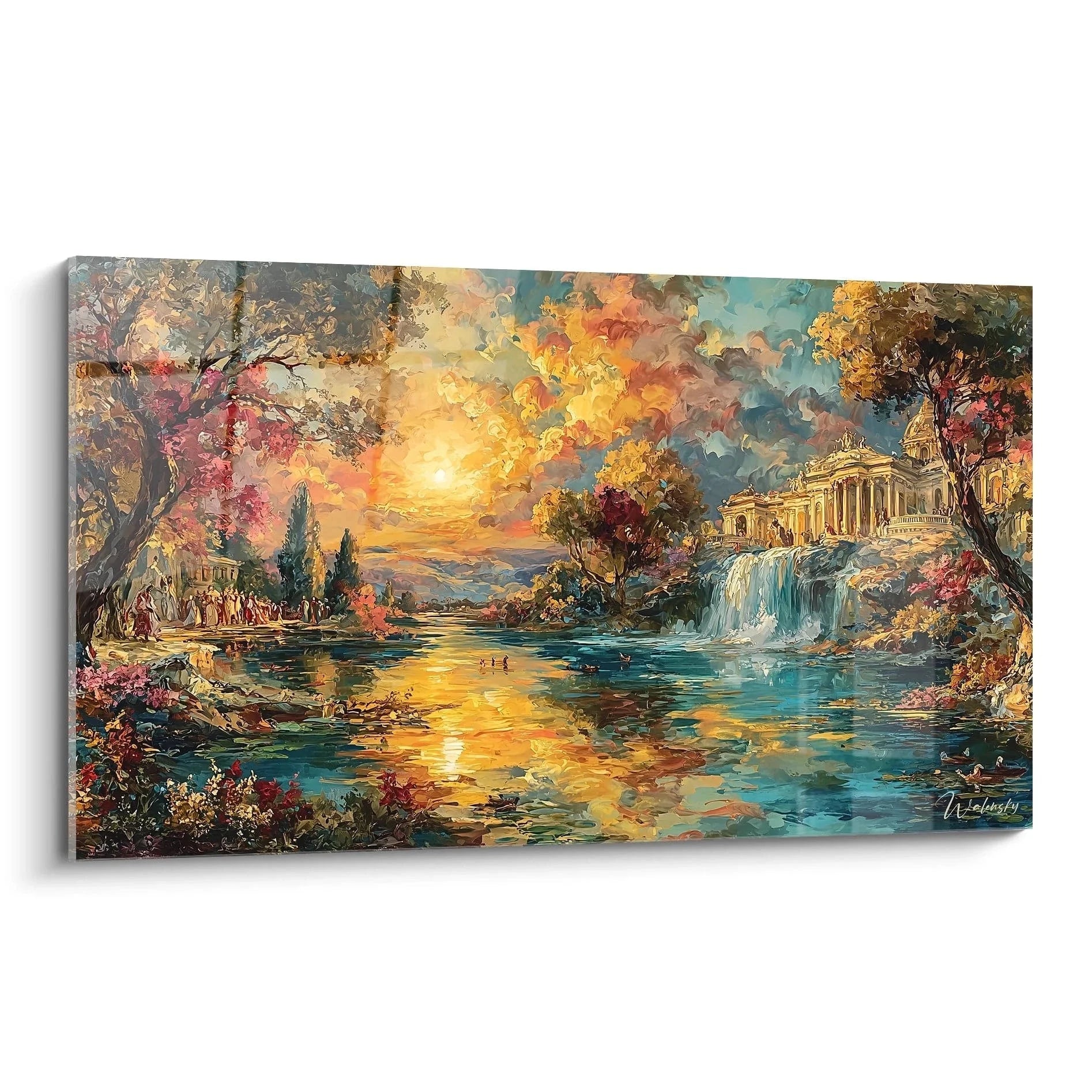 Wandbild antike Tempellandschaft mit Wasserfall und Herbstbäumen im Barock-Stil - Edition Barock Wandkunst