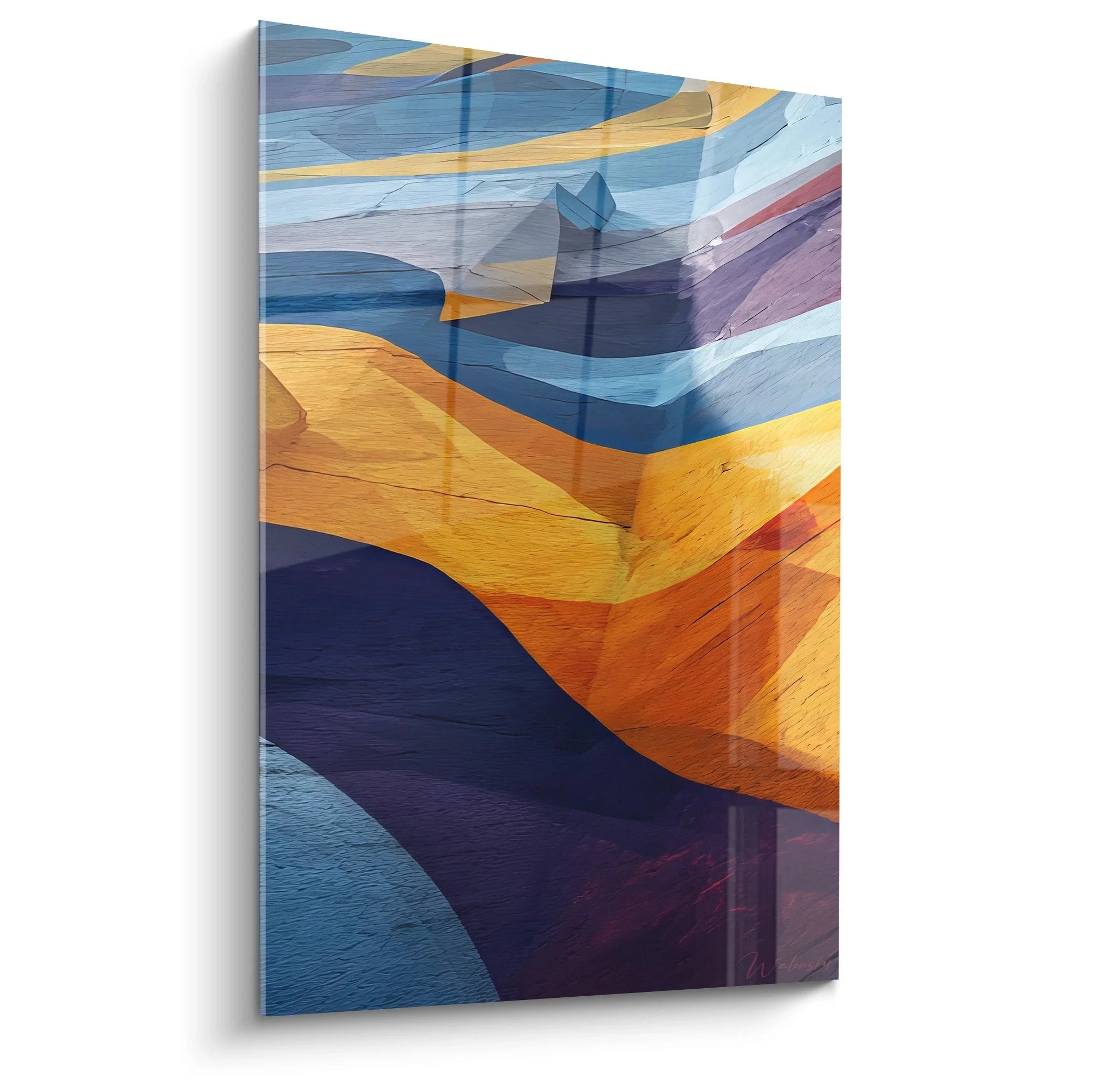 Wandbild architektonische Abstraktion mit fließenden Formen in Orange- und Blautönen, Edition Architektur