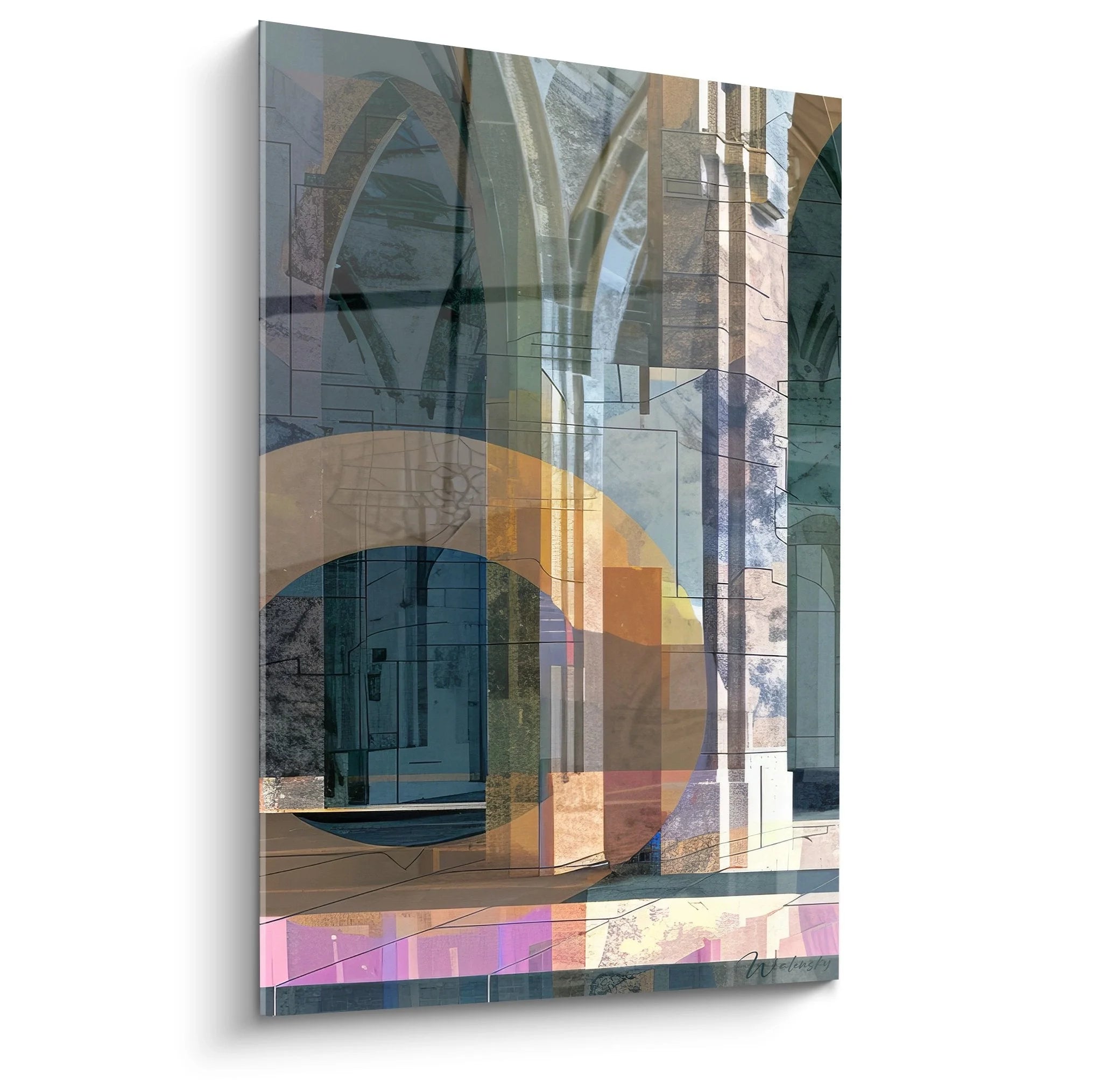 Wandbild Architektur abstrakt mit geometrischen Formen und warmen Erdtönen auf Leinwand