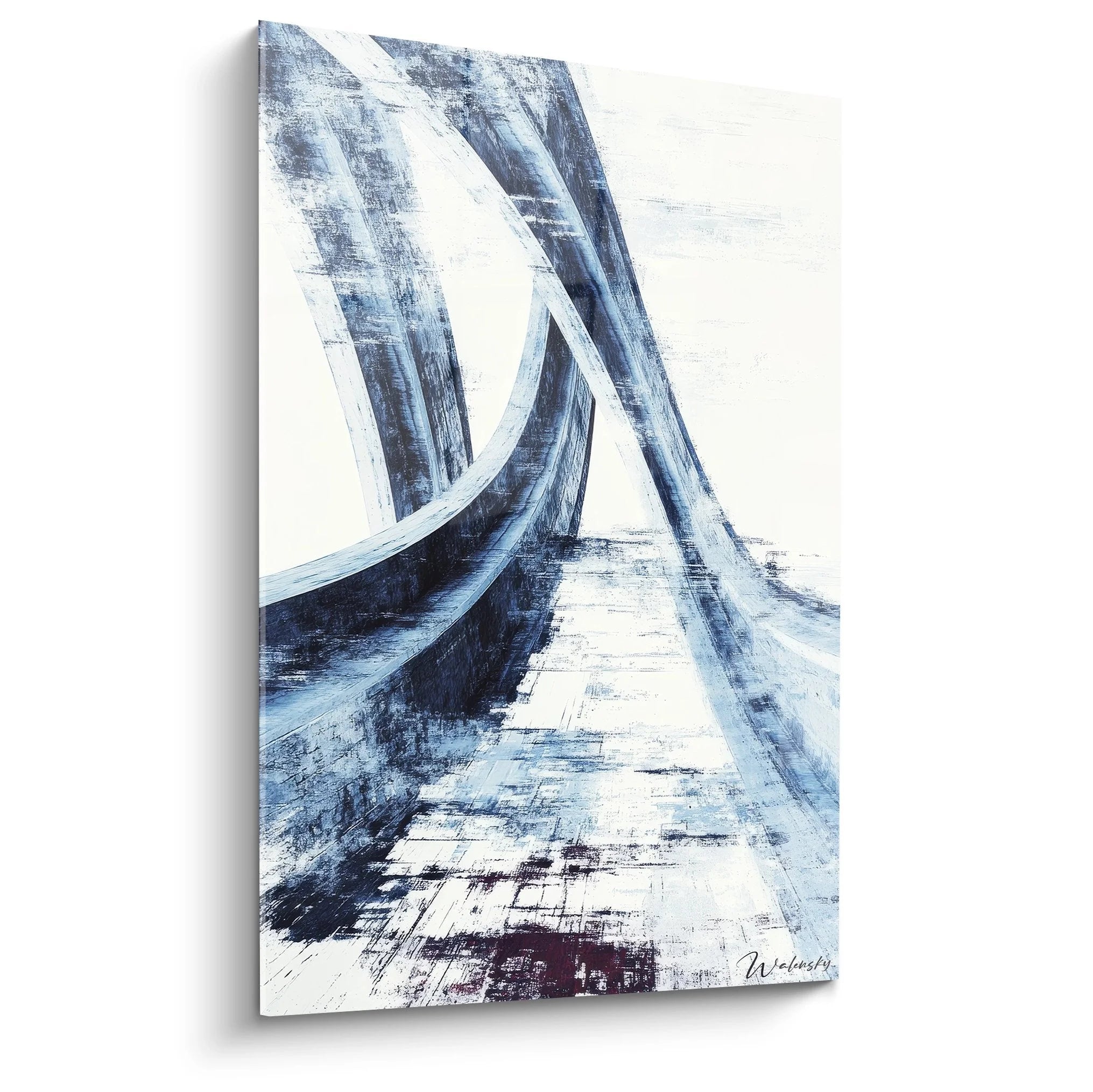 Wandbild Architektur abstrakt mit blau-weißer Brückenstruktur in moderner Kunstdarstellung