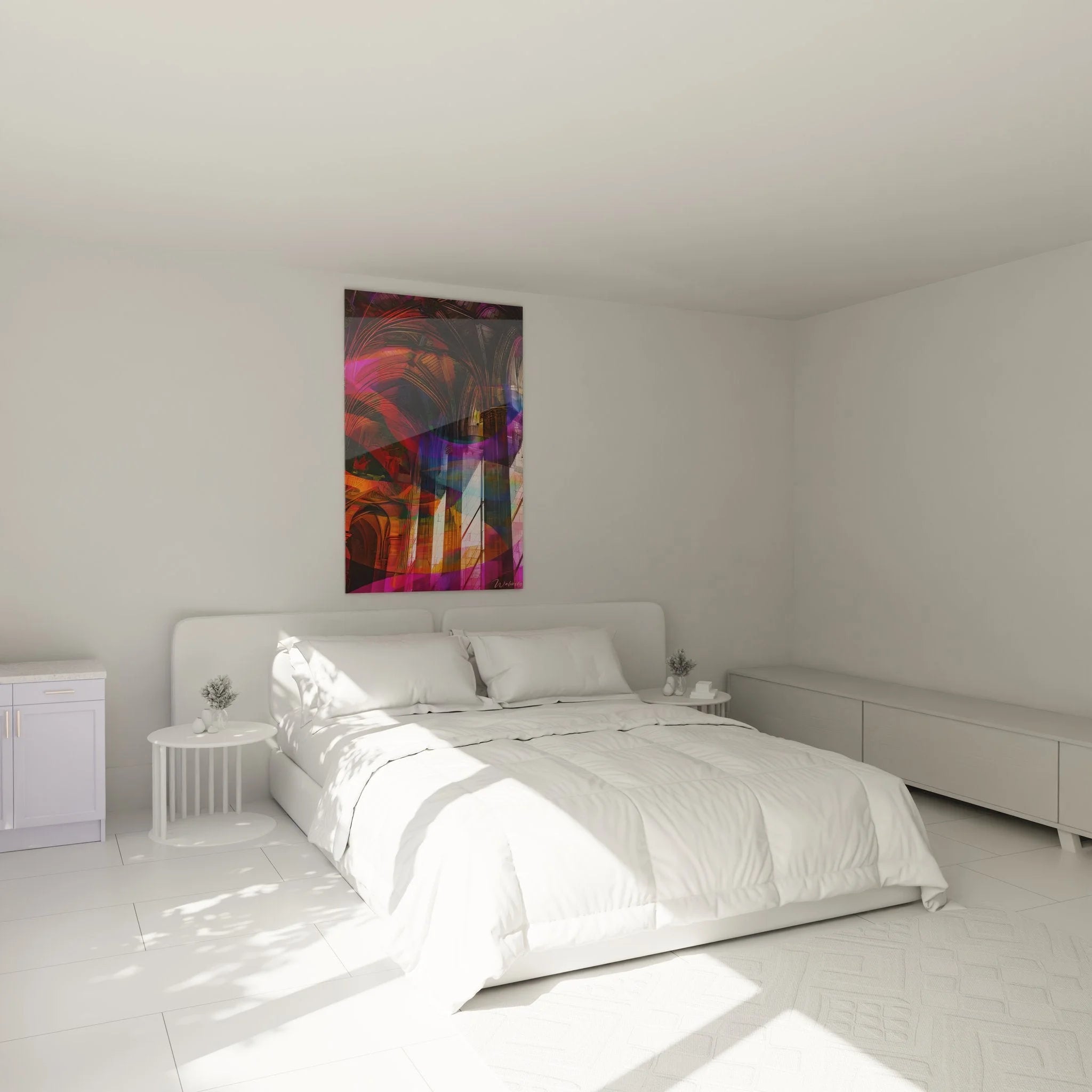 Wandbild Architektur Gotik im Schlafzimmer - moderne Wanddeko mit gotischer Kathedrale in leuchtenden Farben