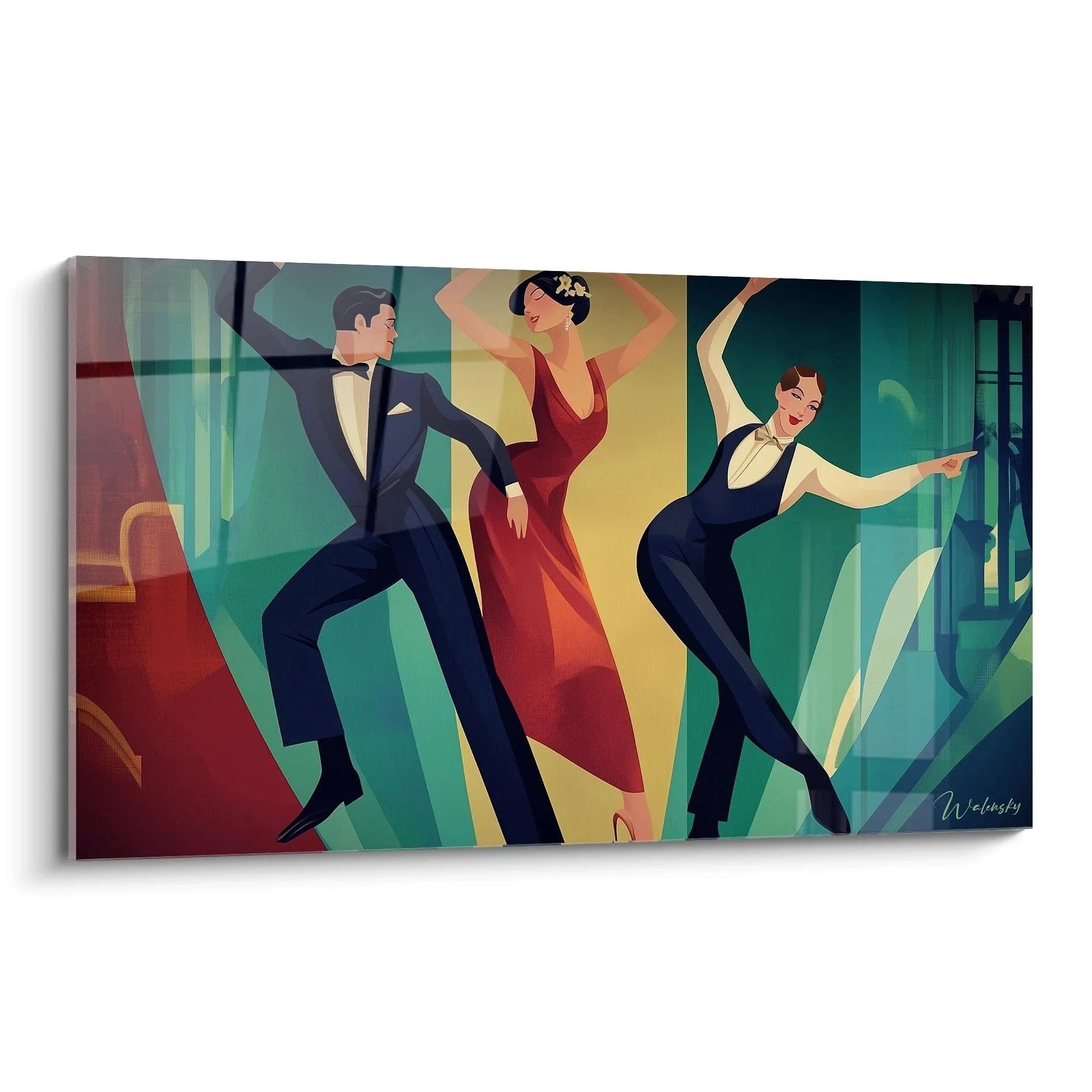 Art Deco Wandbild mit tanzenden Figuren in eleganten Posen - Premium Kunstdruck