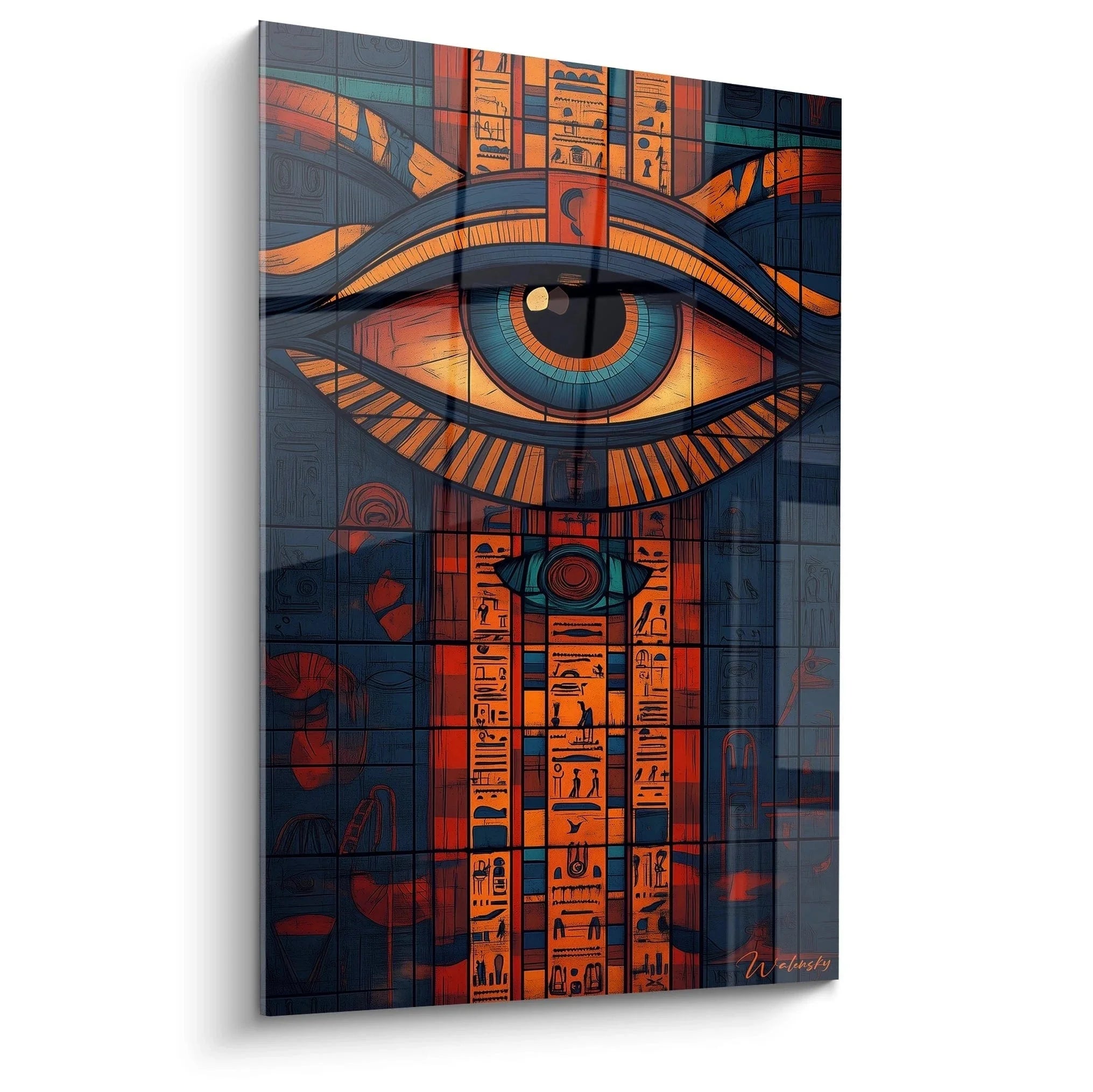 Wandbild Auge des Horus mit Hieroglyphen in warmen Farben - Ägyptische Wanddekoration XXL