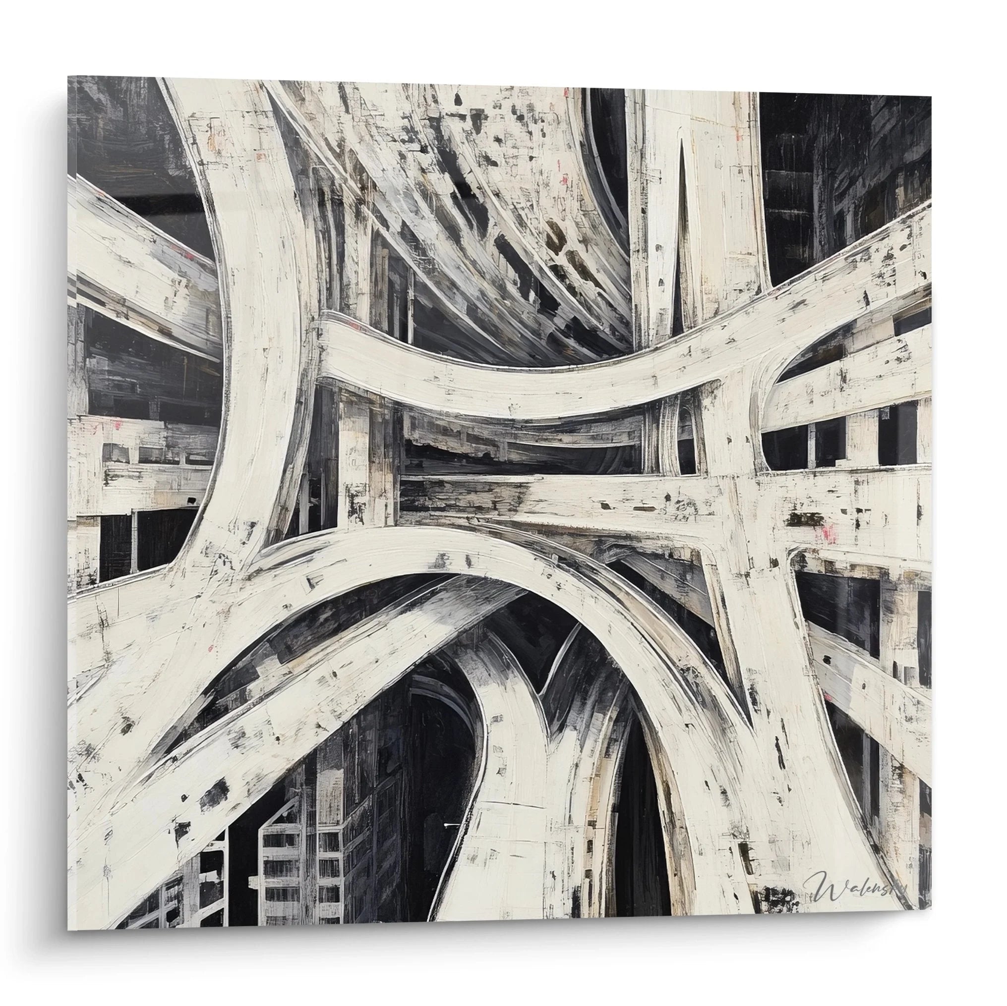 Wandbild Autobahnkreuz schwarz-weiß - Urbane Architektur Kunstdruck für moderne Räume