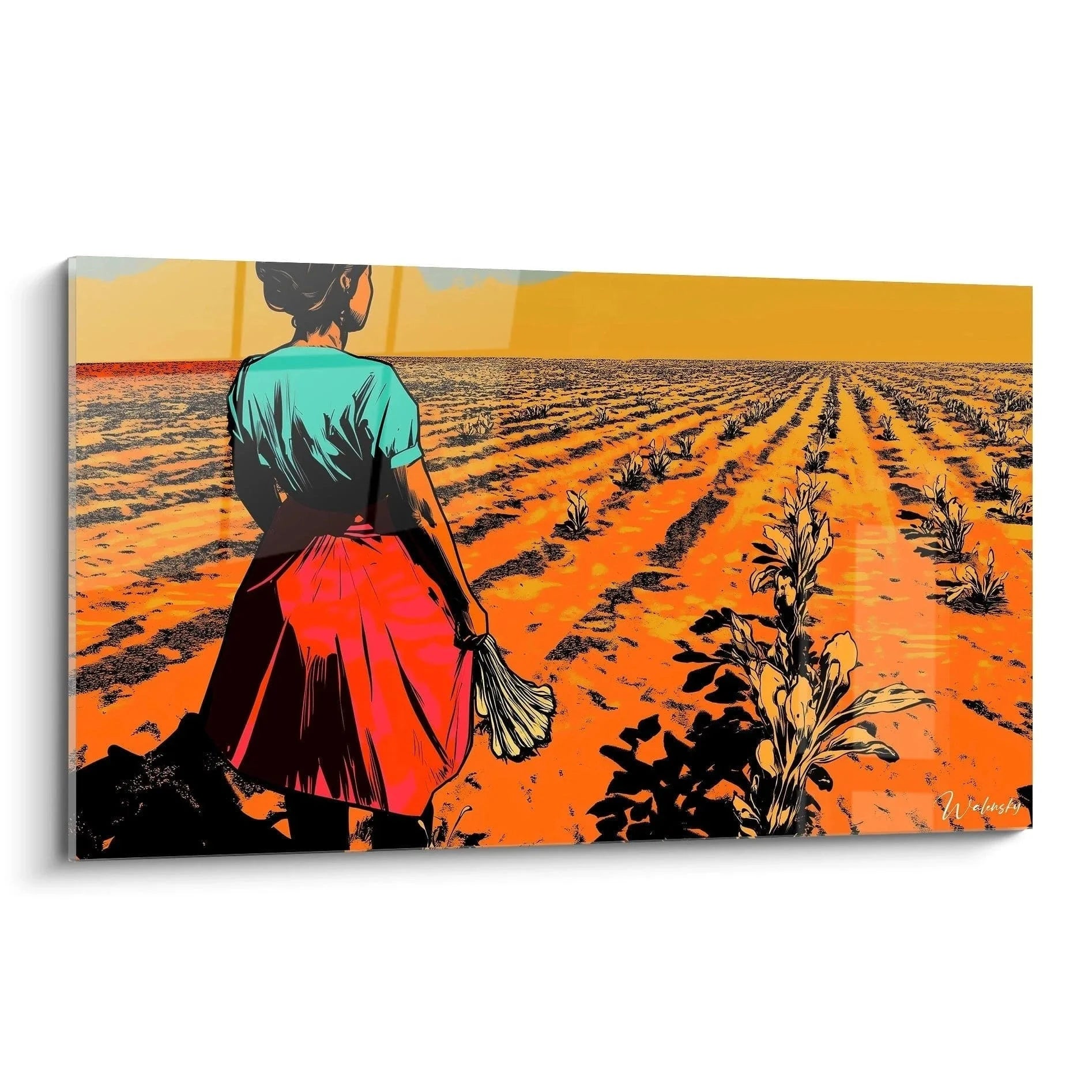 Wandbild Bäuerin im Feld bei Sonnenuntergang - Pissarro Stil Kunstdruck XXL Landarbeit