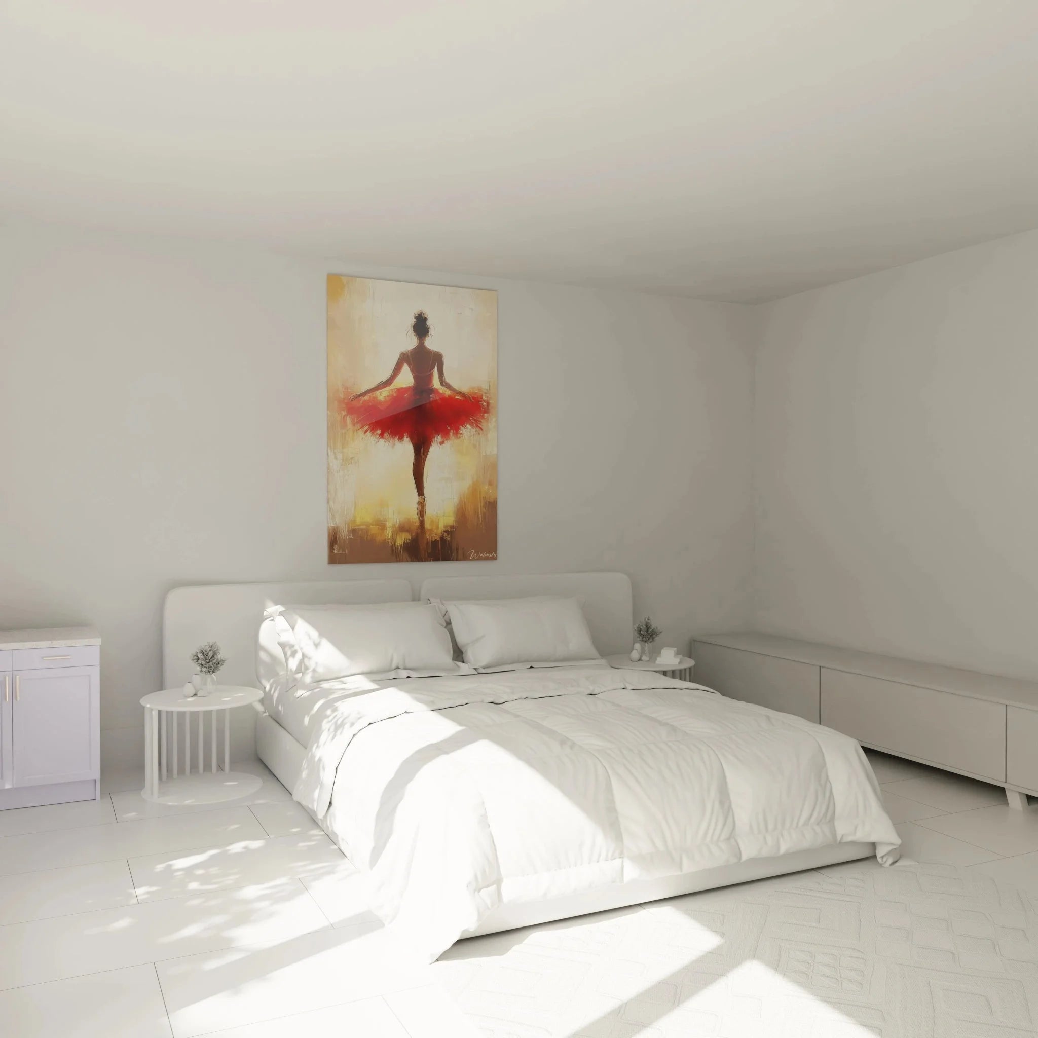 Wandbild Ballerina rot im Schlafzimmer - Elegante Ballett Wanddekoration als Raumakzent