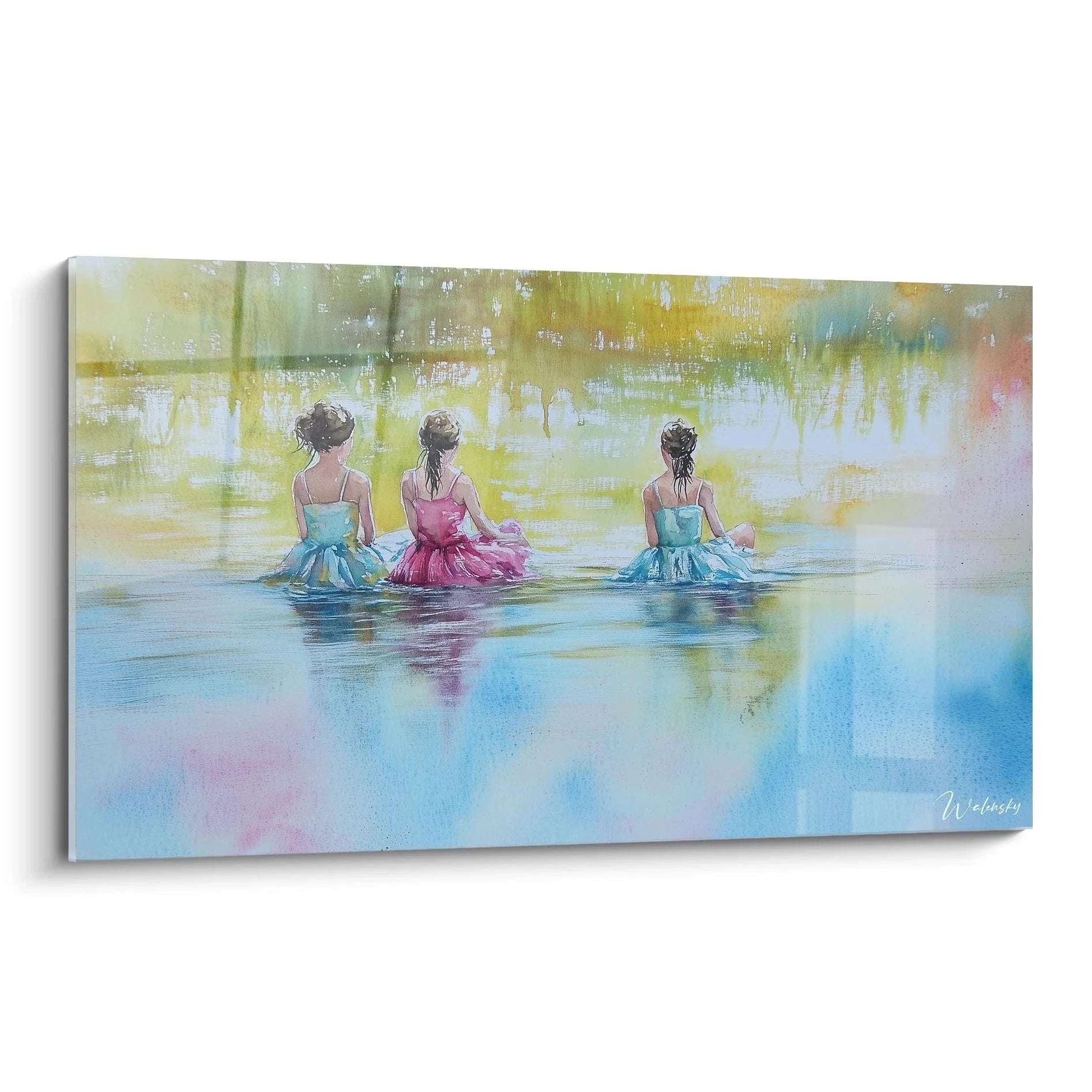 Wandbild drei Ballerinas im Wasser Aquarellstil Renoir Inspiration
