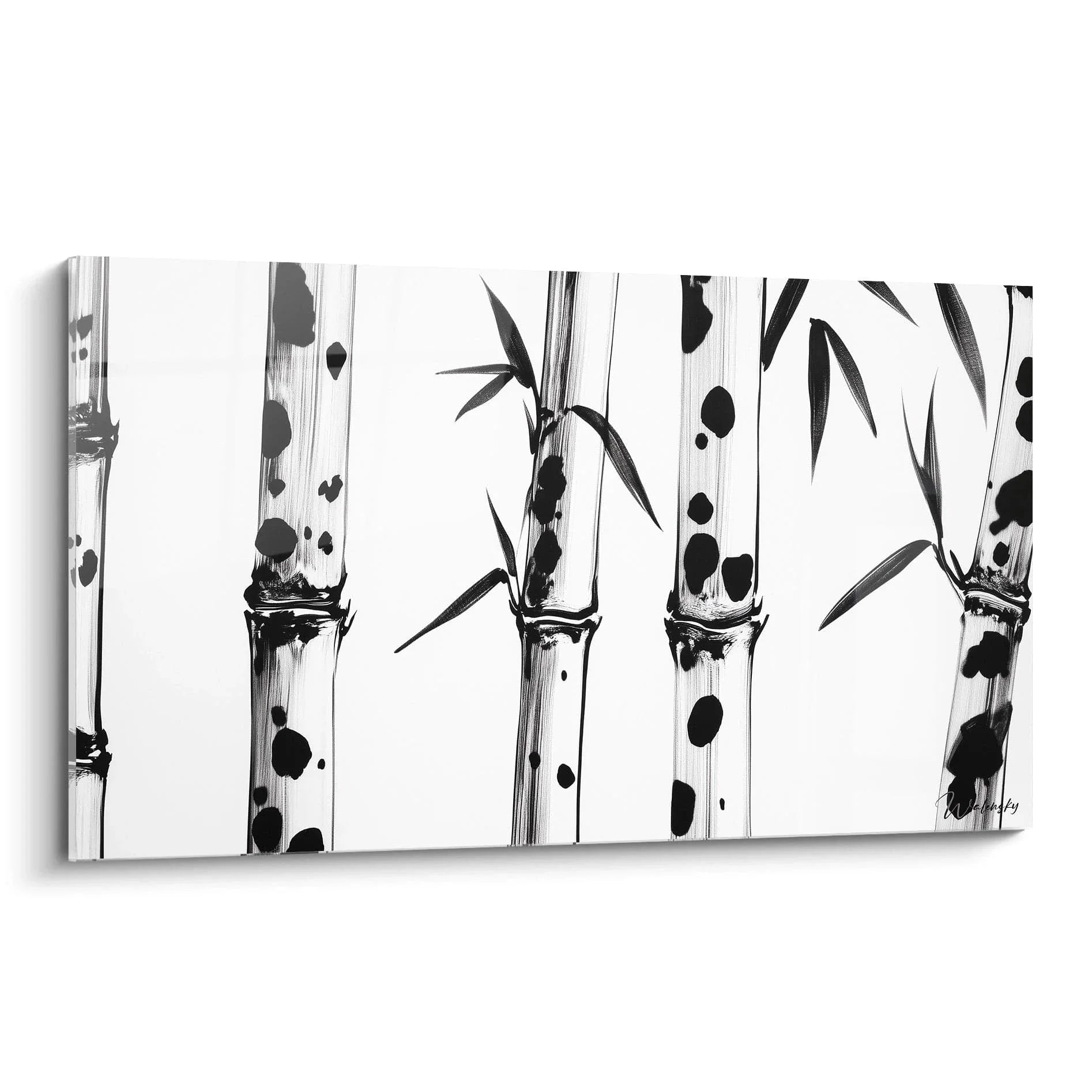 Wandbild Bambus schwarz-weiß mit Dalmatiner-Tupfen, asiatische Wandkunst modern