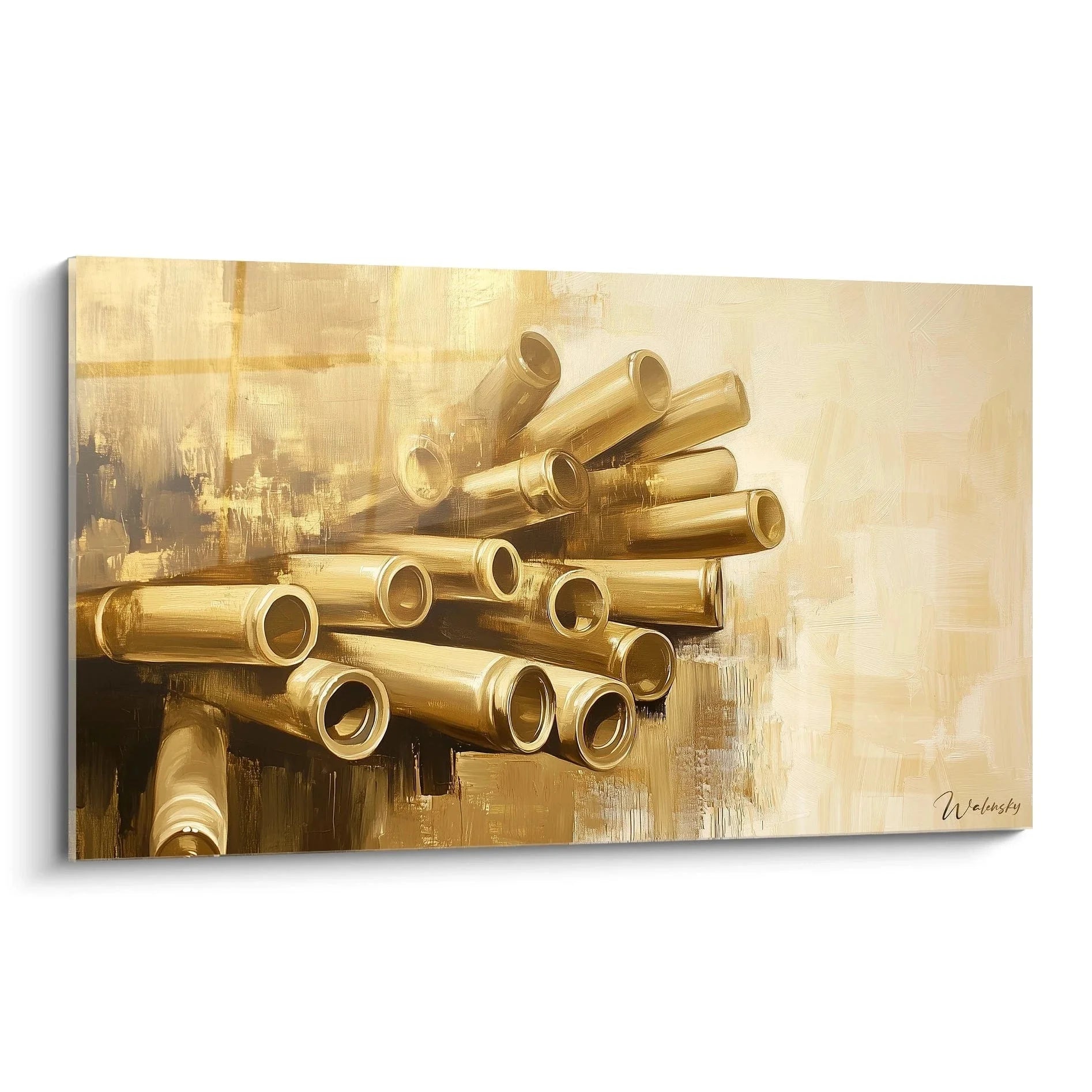 Wandbild Bambusrohre golden figurativ abstrakt moderne Wandkunst XXL Dekoration