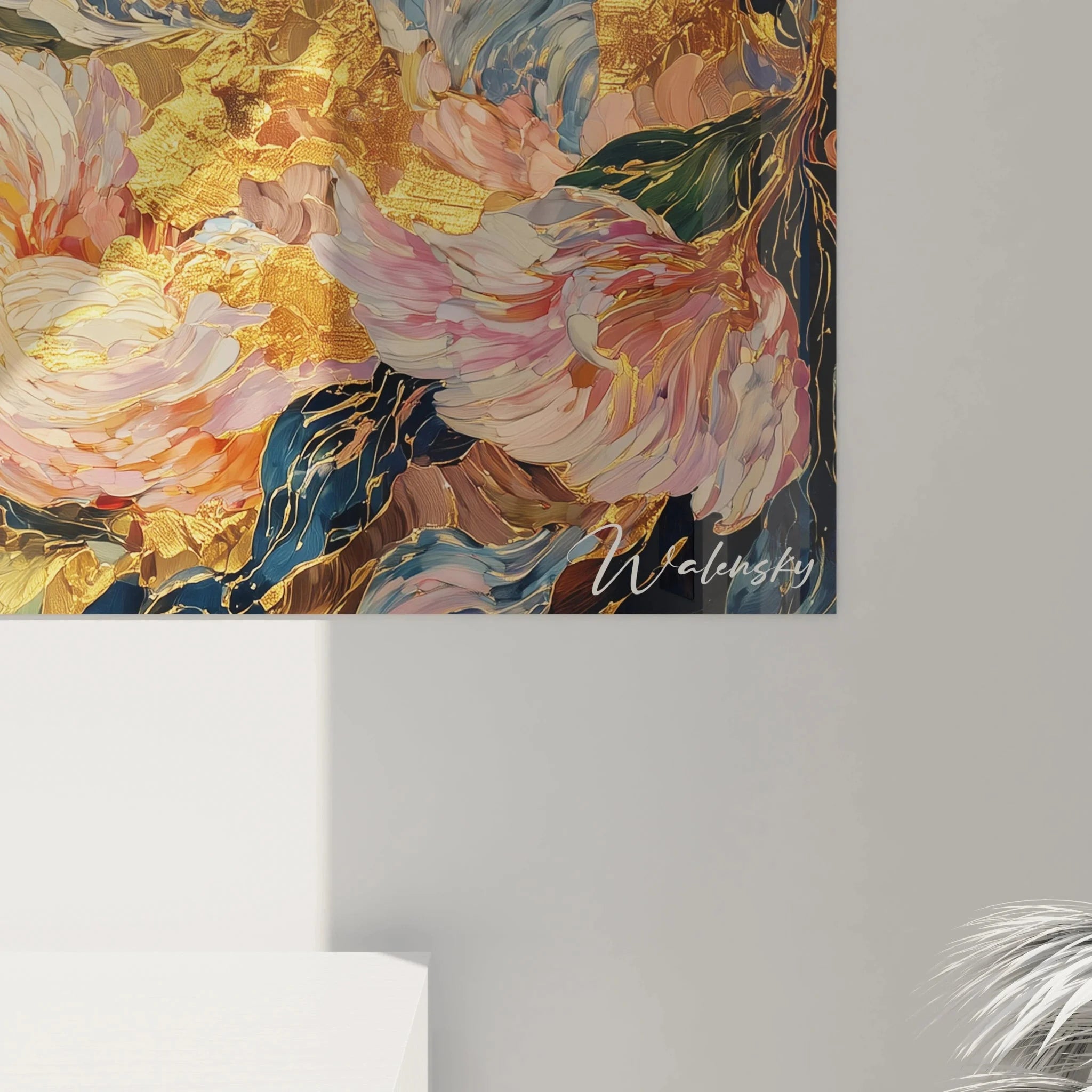 Gesamtansicht Wandbild Barock Blüten Edition mit opulenter Farbgestaltung und schwungvoller Komposition