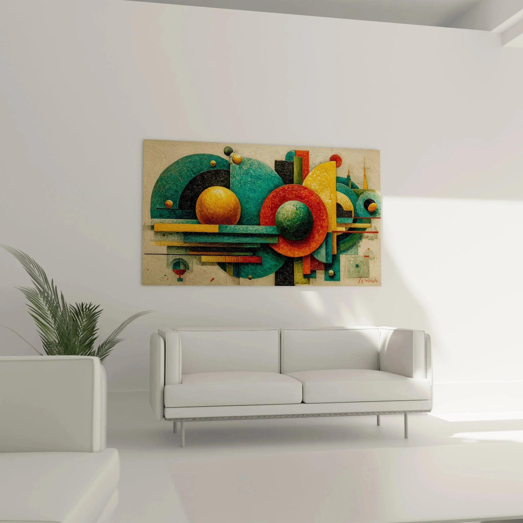 Detailansicht Wandbild abstrakte Komposition mit strukturierter Oberfläche Bauhaus Kunst