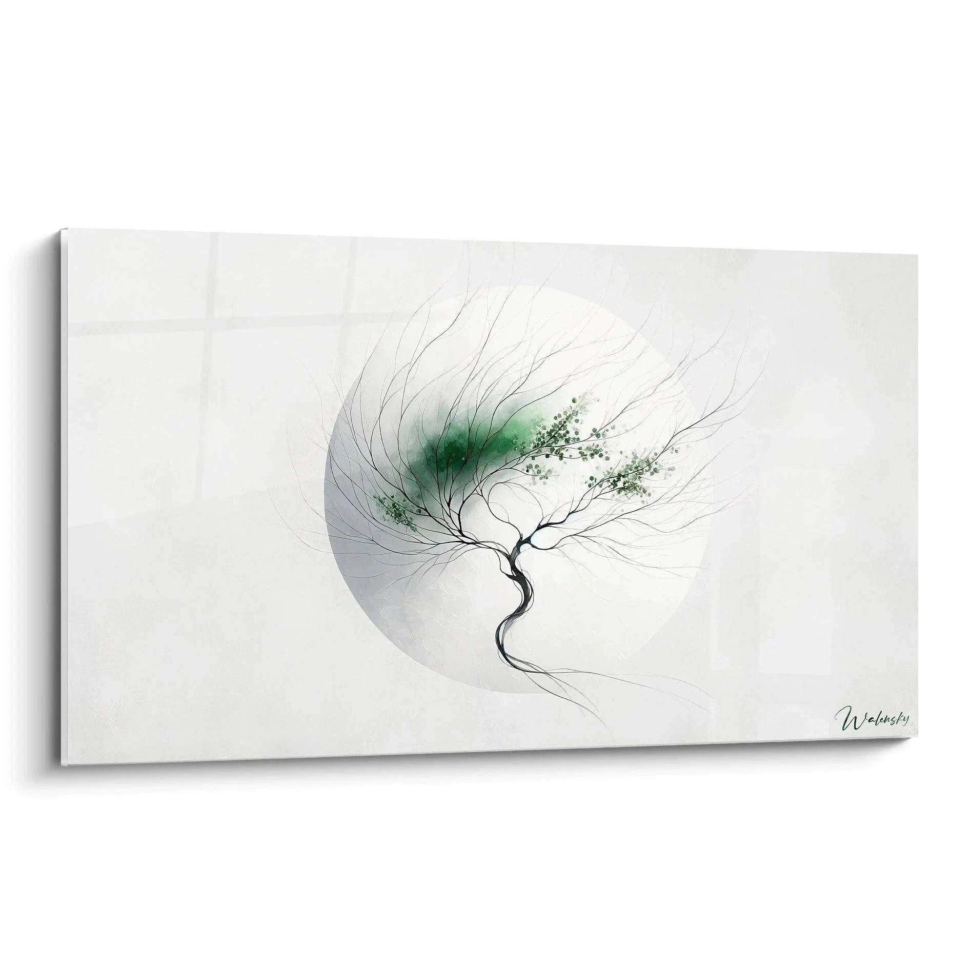 Wandbild Baum abstrakt minimalistisch mit grünen Windbaum-Motiv auf hellem Hintergrund