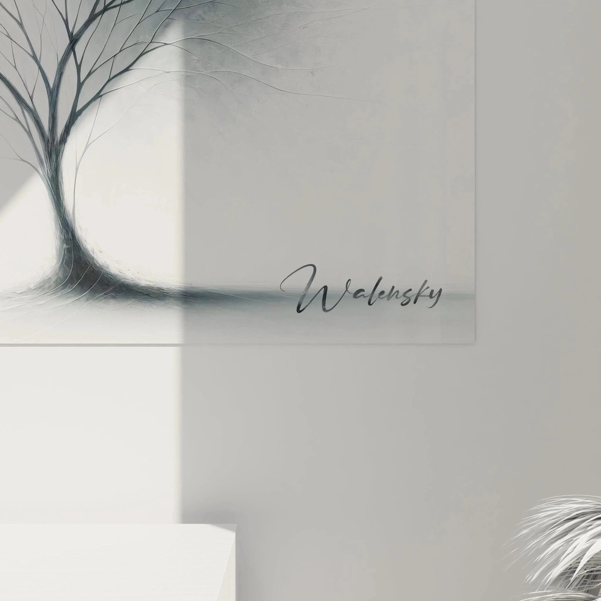 Wandbild Baum Gesamtansicht - Vollständige Darstellung des minimalistischen Baumkunstwerks