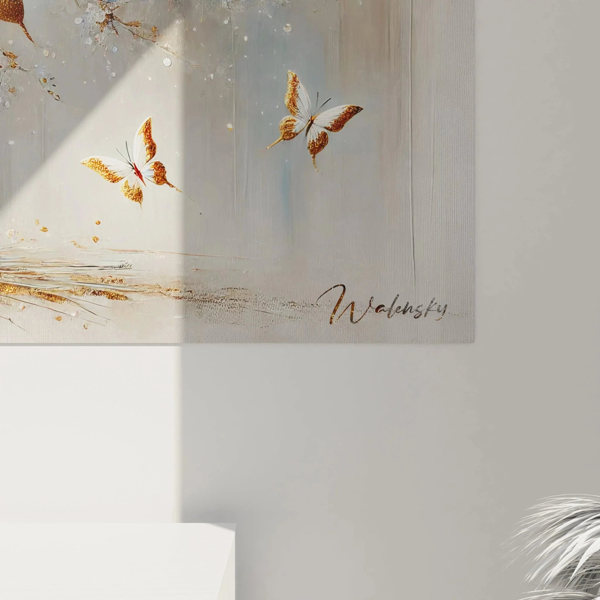 Gesamtansicht Wandbild Baum Schmetterlinge in eleganter Raumgestaltung