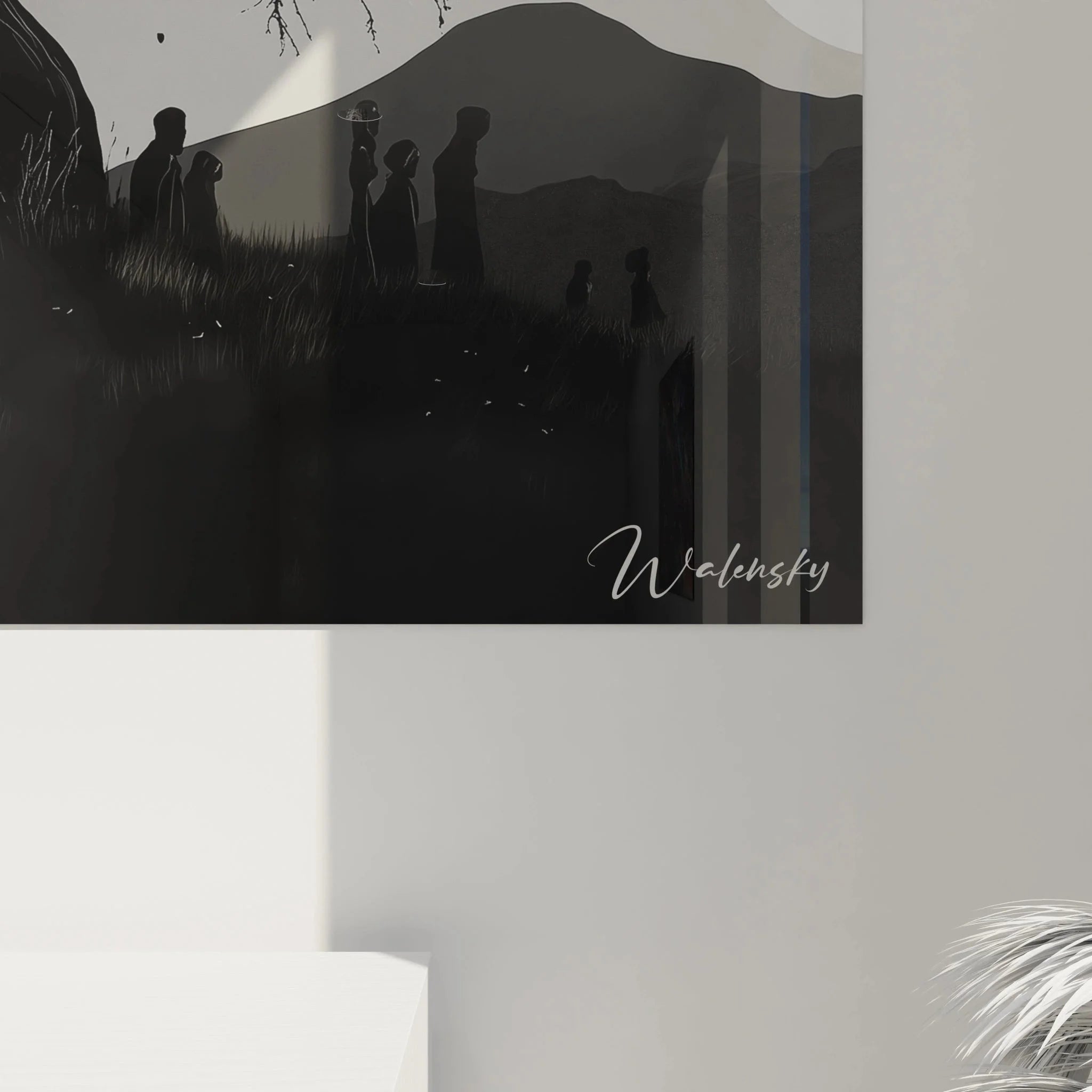 Gesamtansicht Wandbild Baum Silhouette Landschaft schwarz weiß Premium Leinwandbild Edition Goya