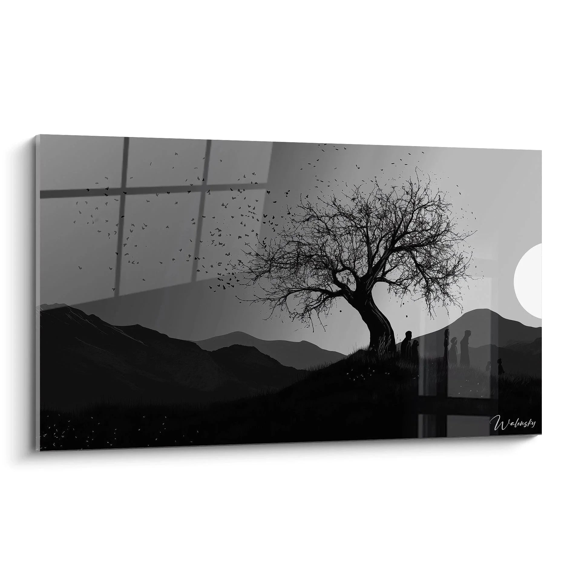 Wandbild Baum Silhouette schwarz weiß melancholische Landschaft Edition Goya Premium Leinwandbild