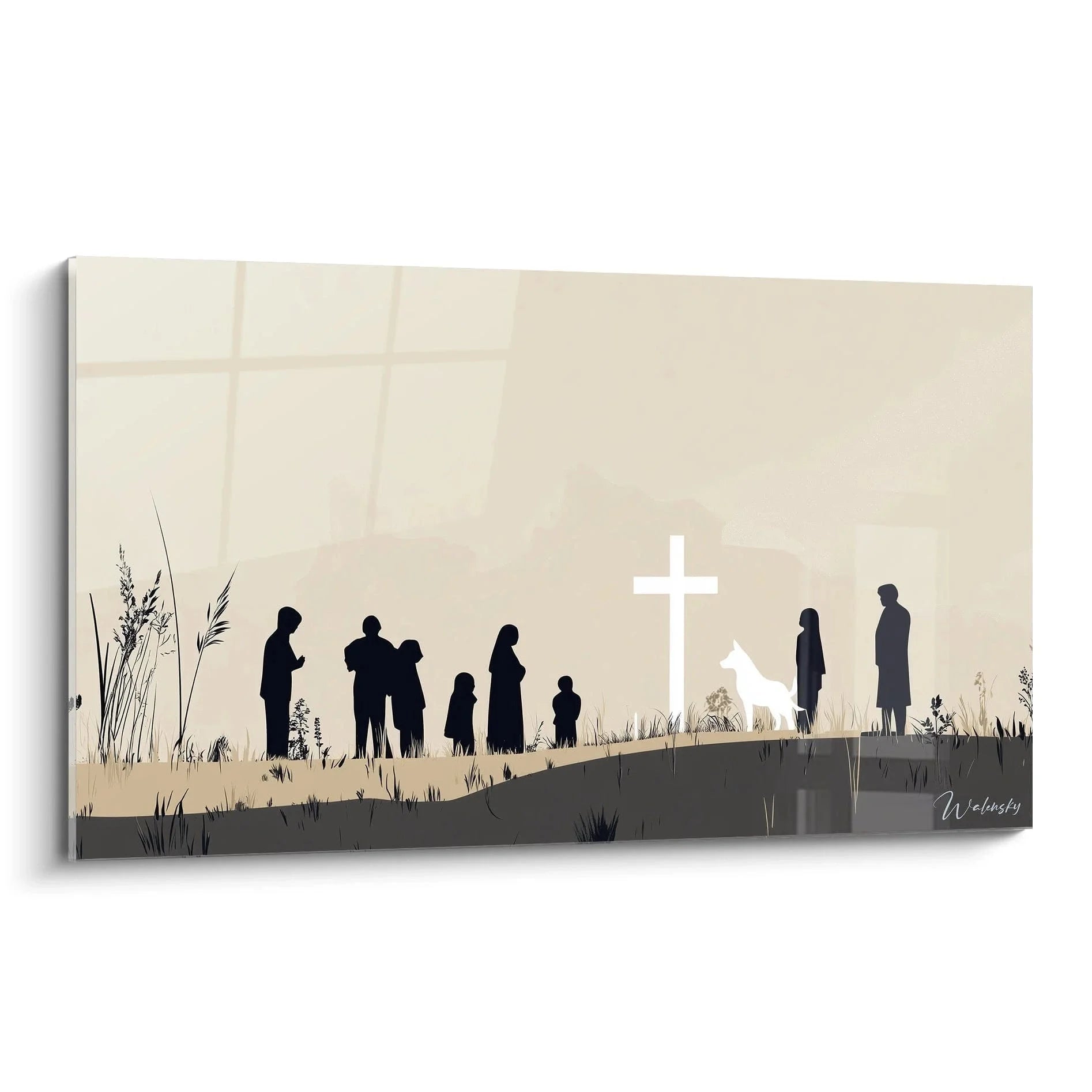 Wandbild Begräbnisszene mit Familien-Silhouetten am weißen Kreuz - Edition Gustave Courbet Kunstdruck