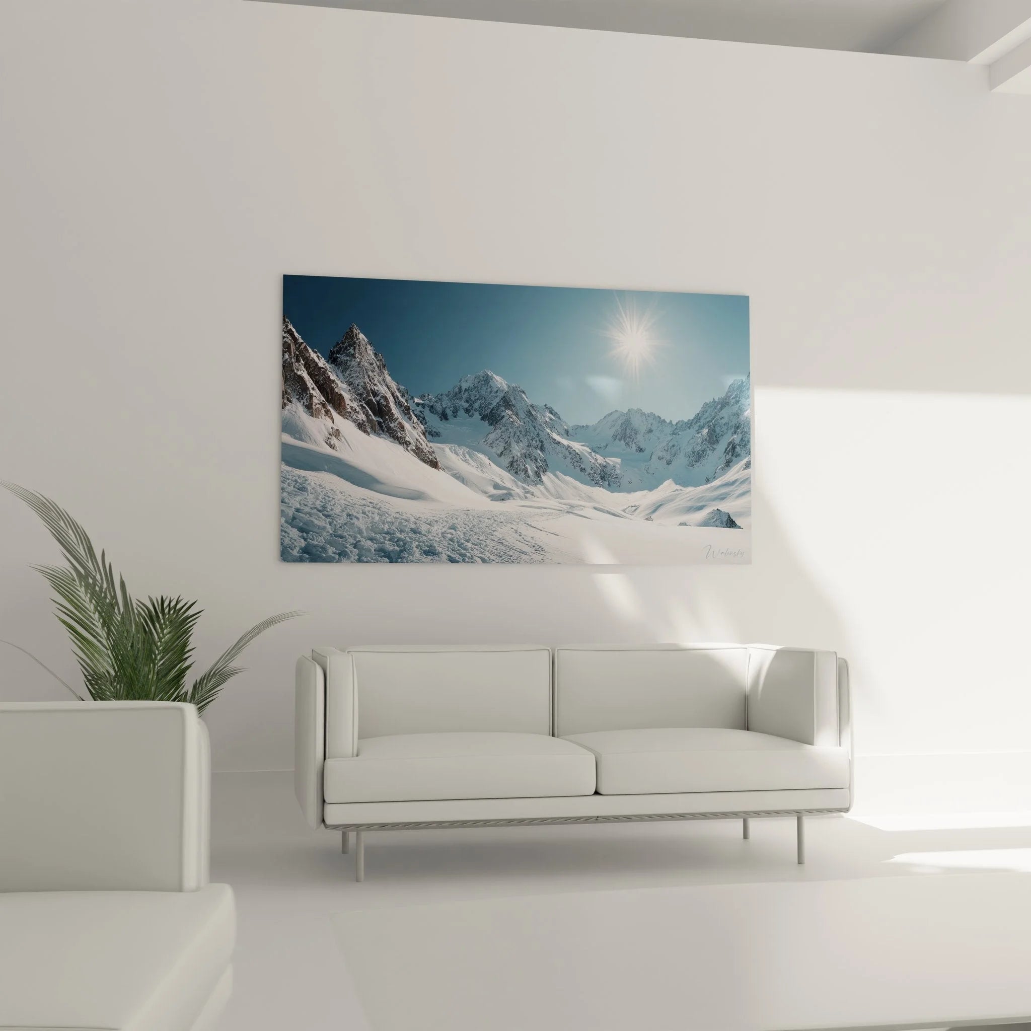 Detailansicht Wandbild verschneite Berggipfel - kristallklarer Schnee und Felswände