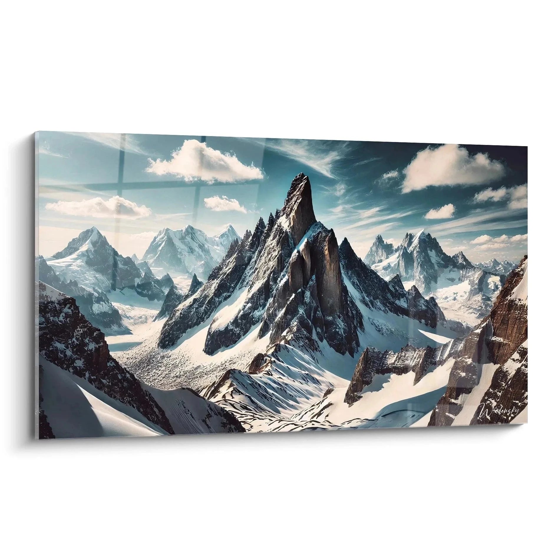 Wandbild Berggipfel mit dramatischen Schneegipfeln und majestätischer Berglandschaft in XXL Format