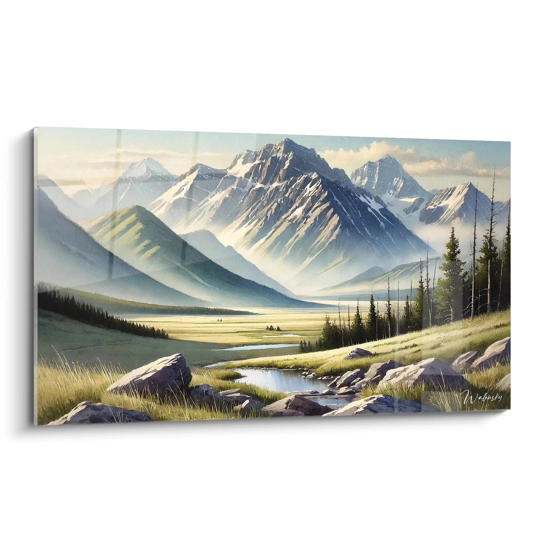 Wandbild Berglandschaft mit majestätischem Alpenpanorama und idyllischer Bergwiese - Edition Berg