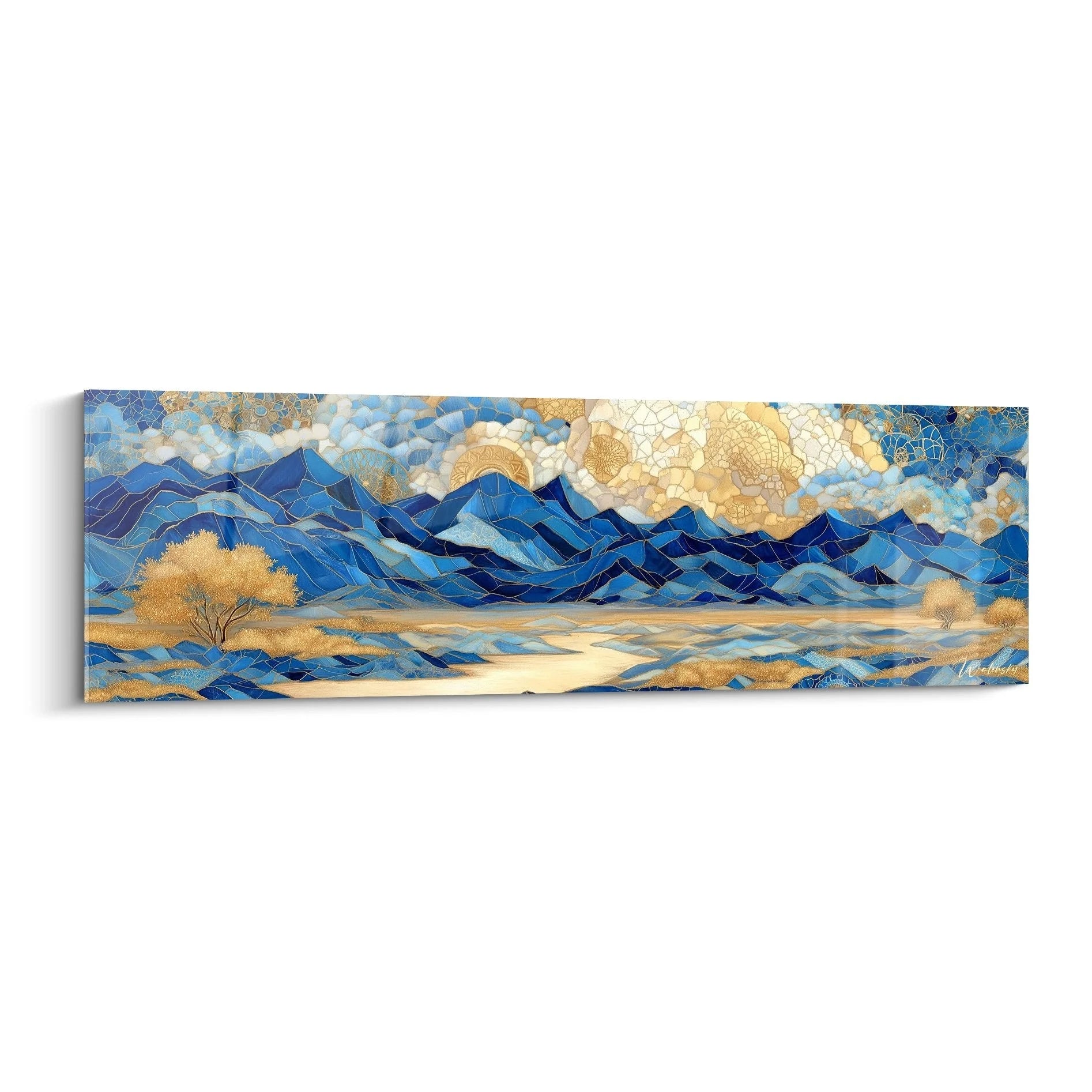 Wandbild Berglandschaft Mosaik-Stil goldene Wüstenberge blaue Berge Panorama Edition Wüste