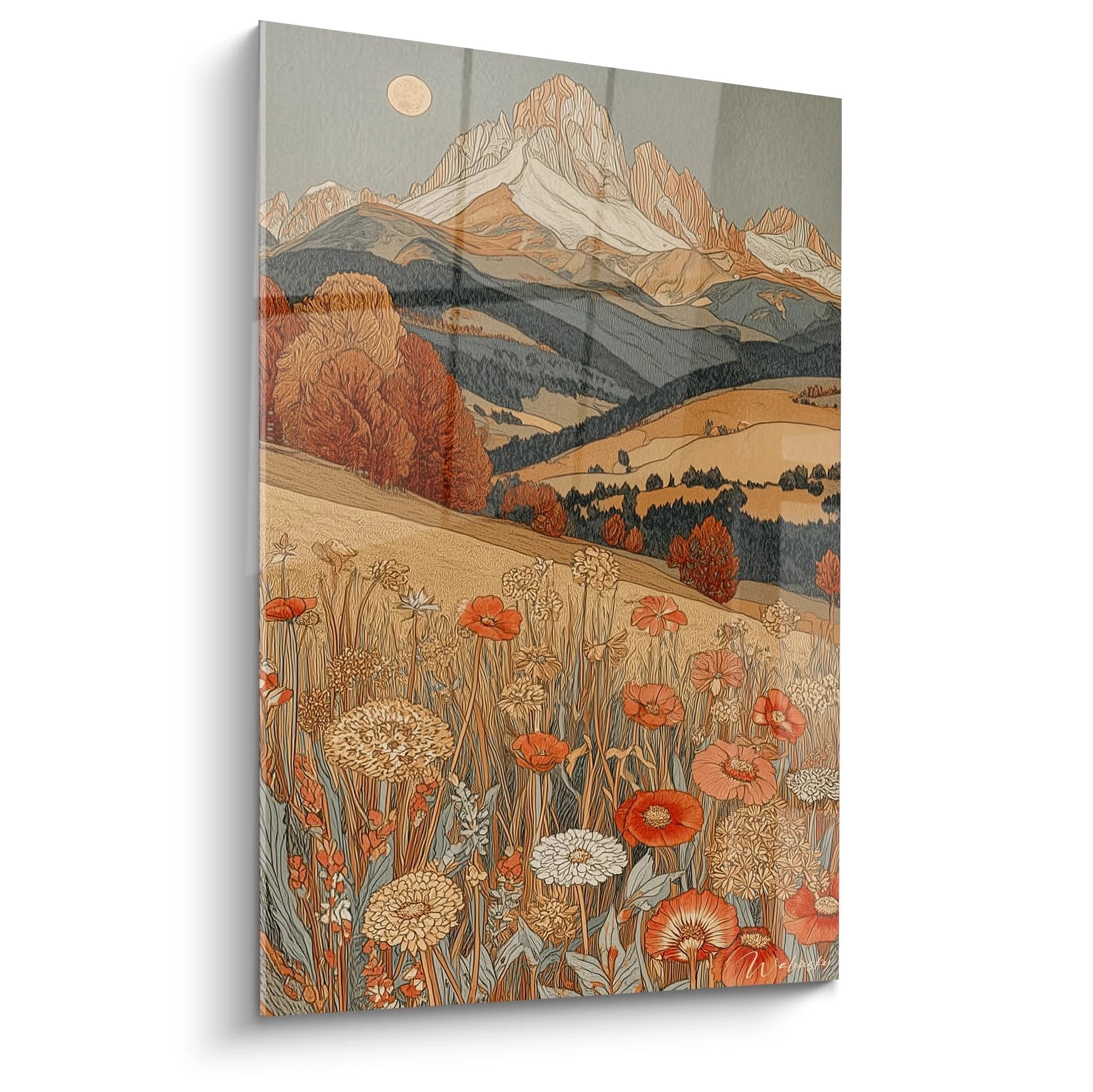 Wandbild Berglandschaft mit Mohnblumen und herbstlicher Alpenkulisse - Edition Berg Kunstdruck