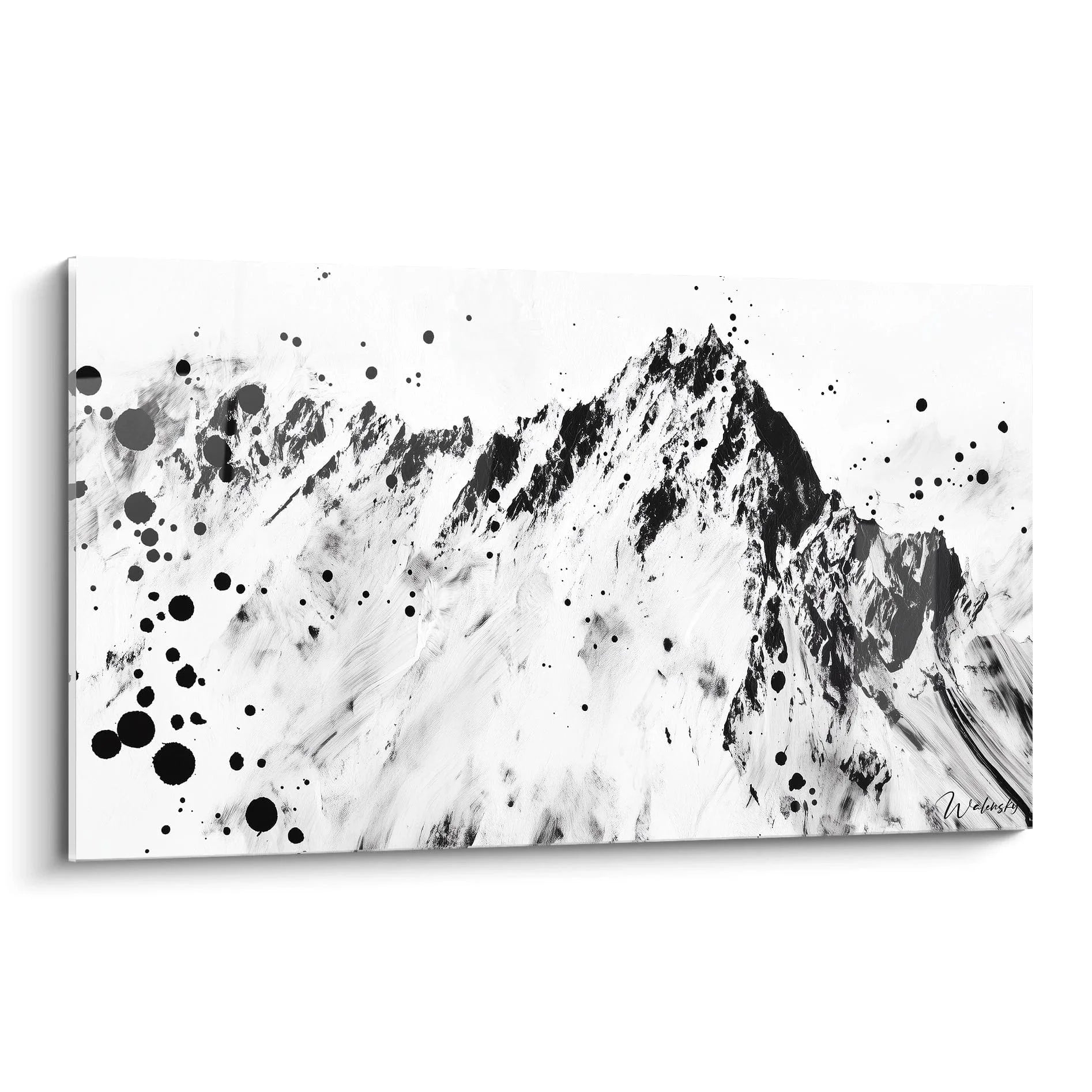 Wandbild Berglandschaft schwarz-weiß mit Dalmatiner Tupfen, majestätische Gipfel, moderne Wanddekoration