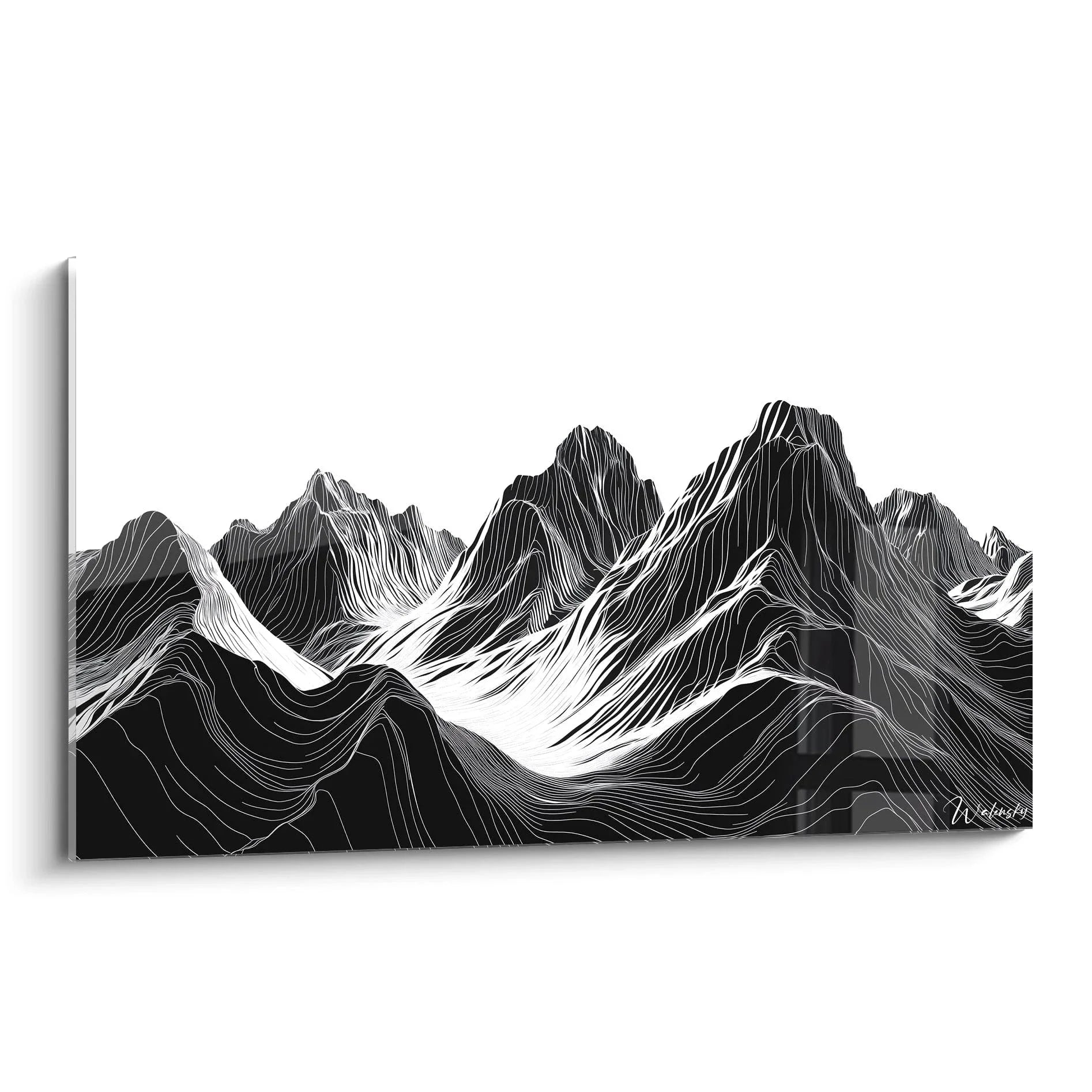 Wandbild Berglandschaft Schwarz-Weiß-Streifen mit gestreiften Gipfeln und Linienkunst Darstellung