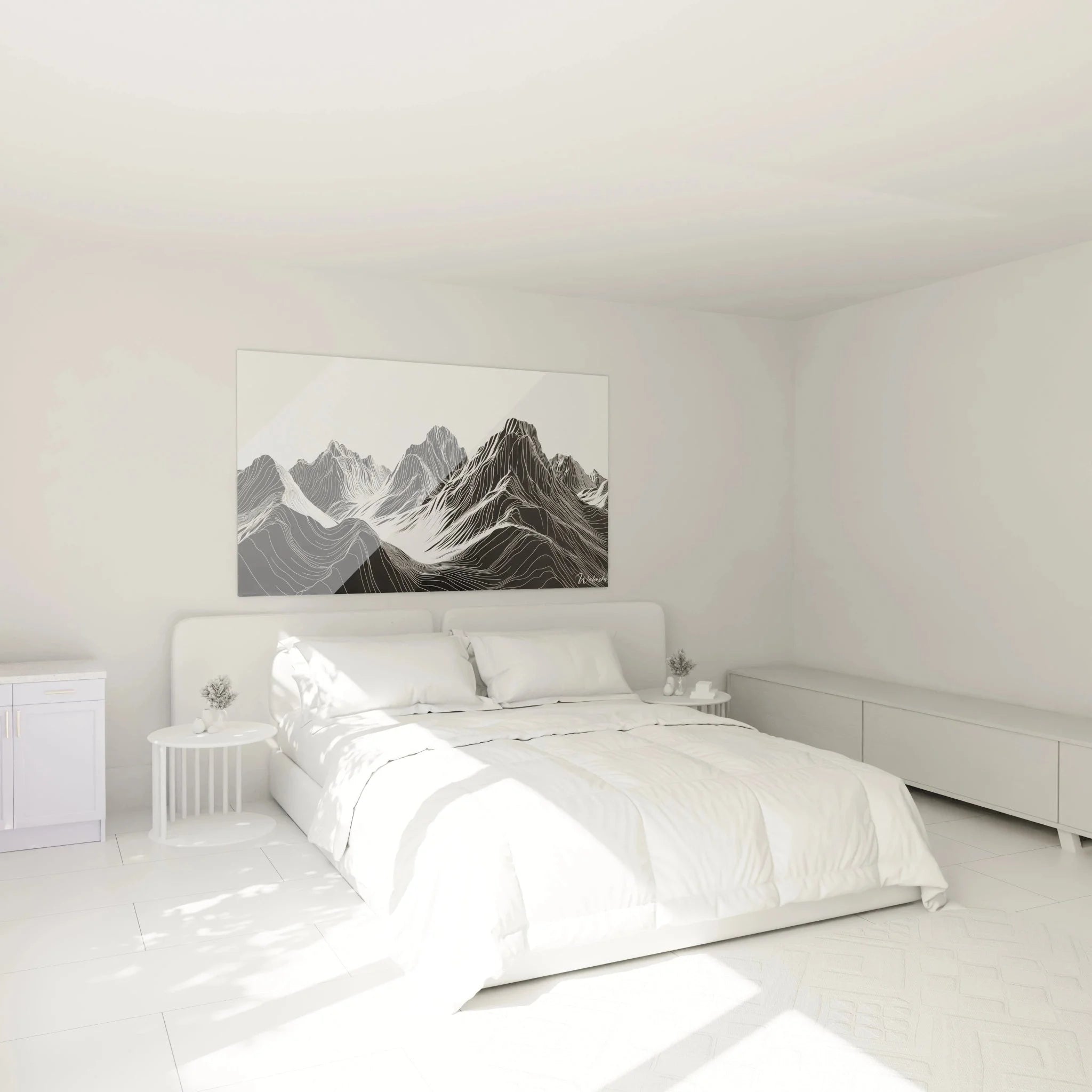 Wandbild Berglandschaft Schwarz-Weiß-Streifen als stilvolle Schlafzimmer Wanddekoration