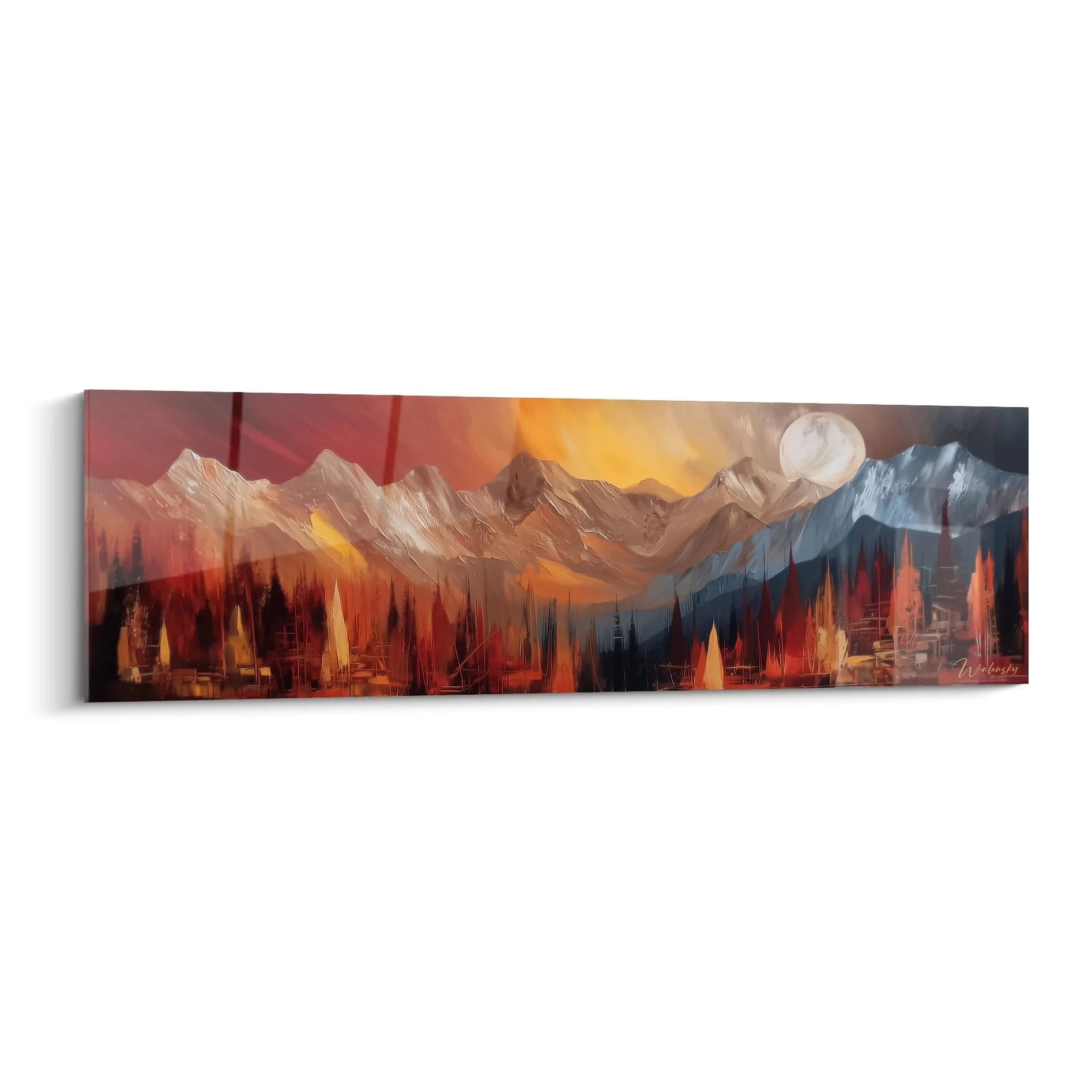 Wandbild Berglandschaft XXL - Mystisches Alpenpanorama mit Vollmond und dramatischen Farben