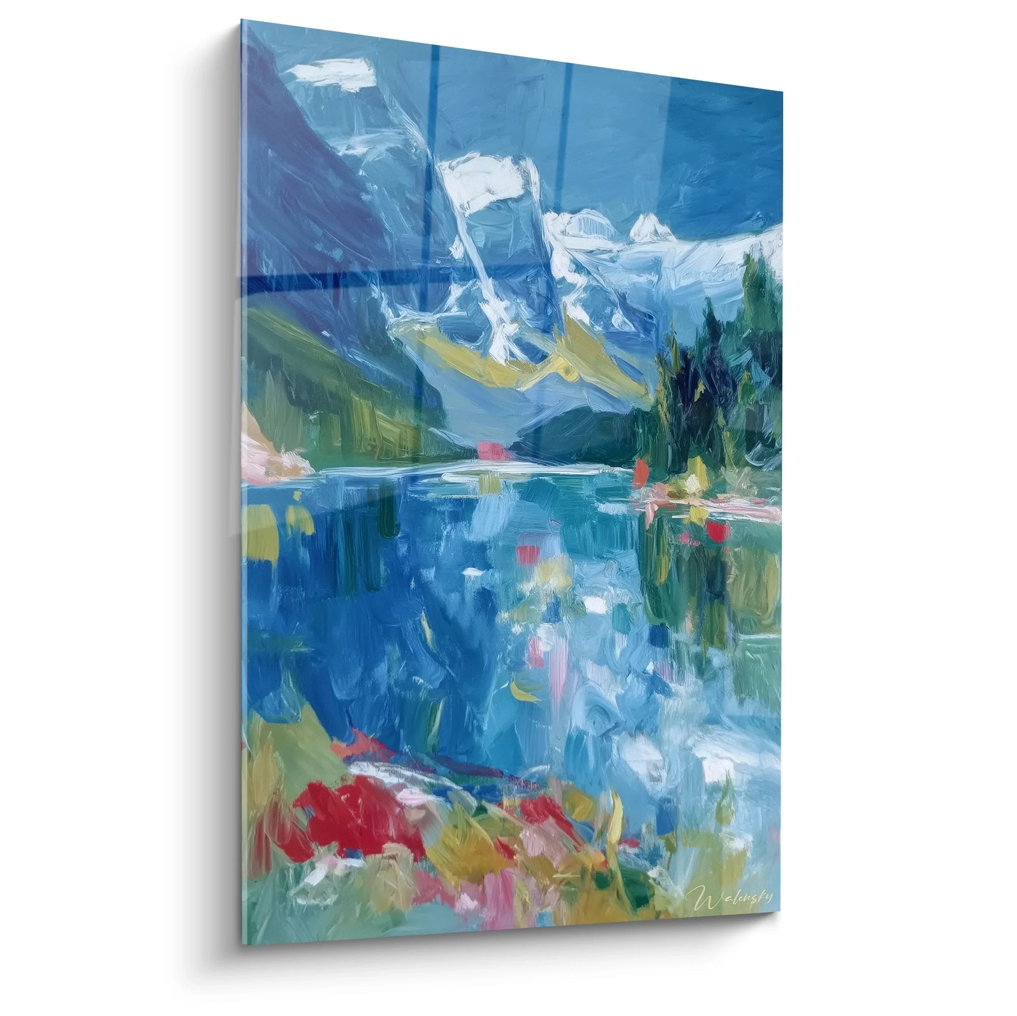 Wandbild Bergsee mit Alpenpanorama - impressionistische Berglandschaft mit Reflexionen