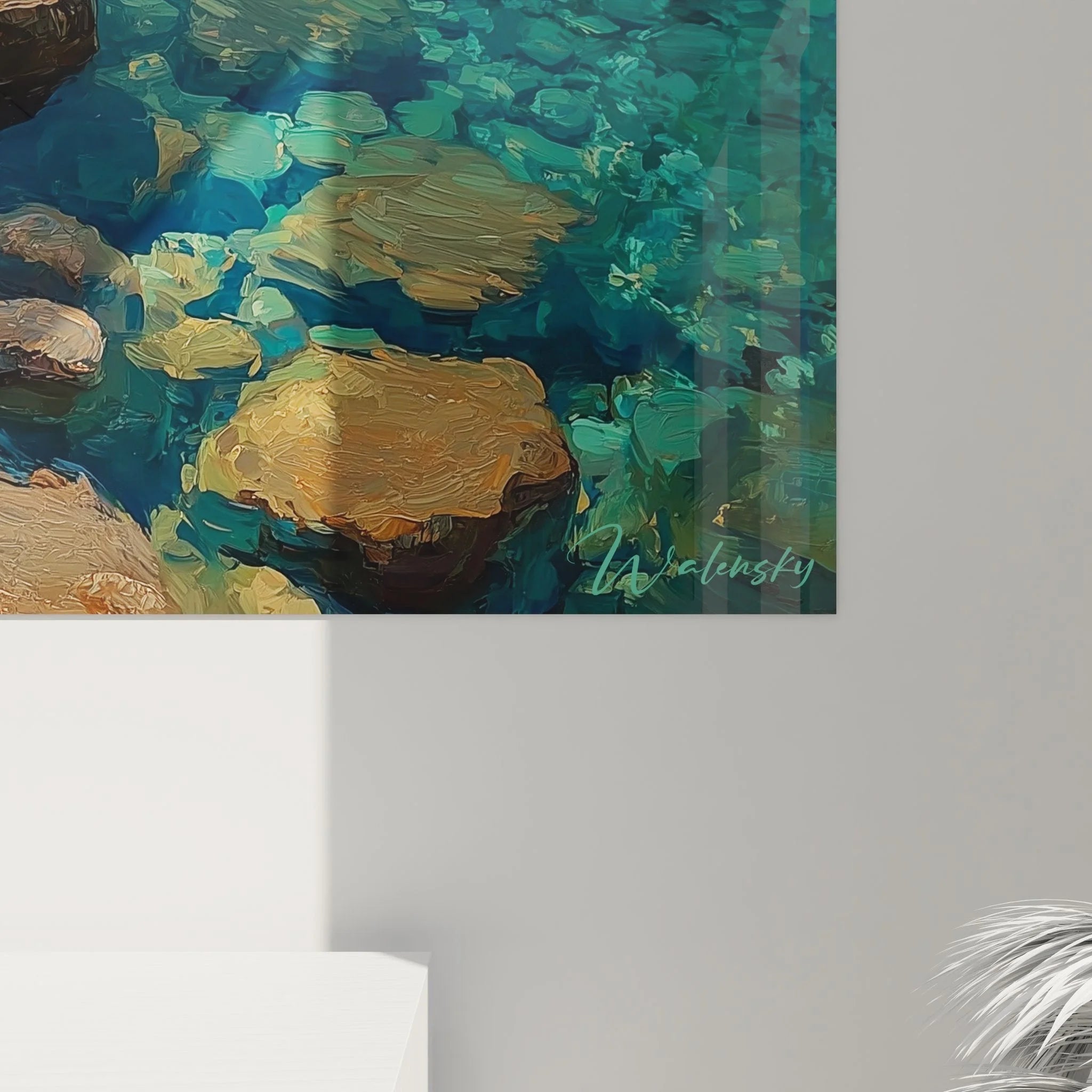 Wandbild Bergsee Gesamtansicht mit majestätischer Bergkulisse und natürlicher Felsformation