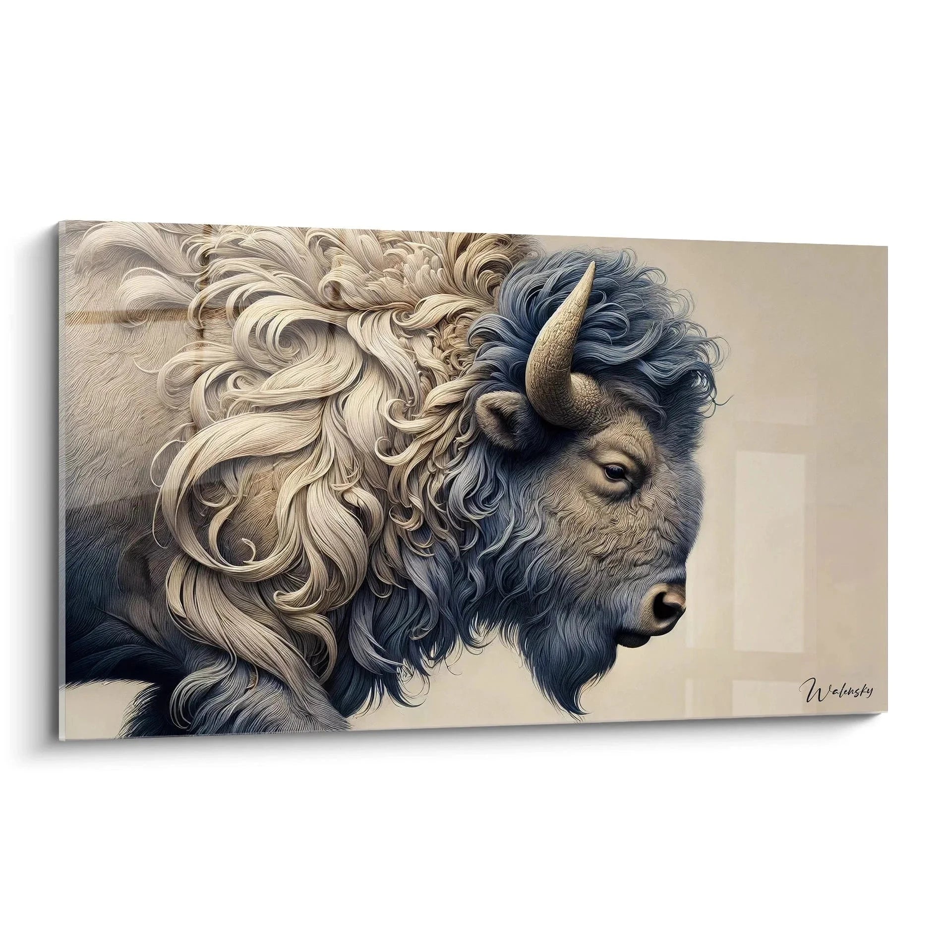 Wandbild Bison Portrait XXL - Majestätisches Wildtier mit lockiger Mähne in Brauntönen, Premium Wandkunst