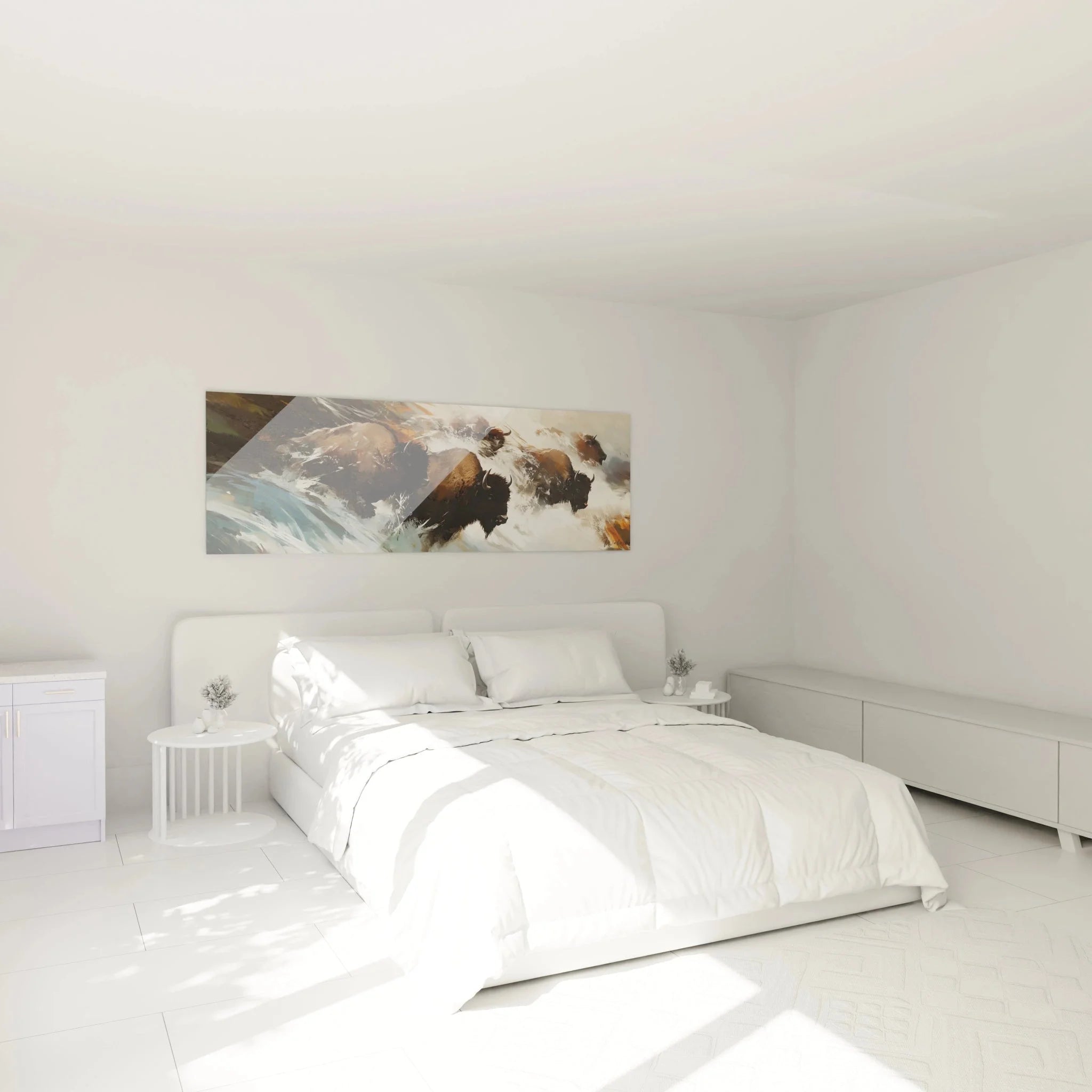 Wandbild Bison Schneesturm im Schlafzimmer - Dramatische Wildtier Kunst als Wanddekoration