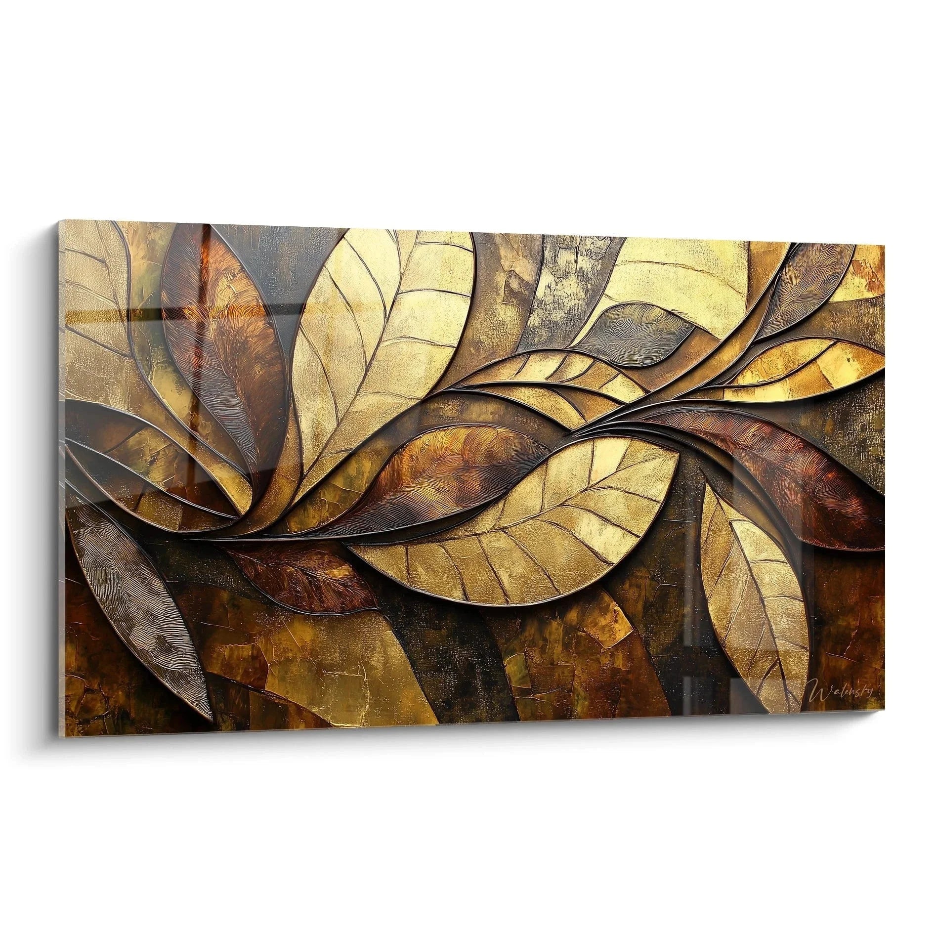 Wandbild Blätter goldene Herbstfarben abstrakte Afrika Edition Wandkunst