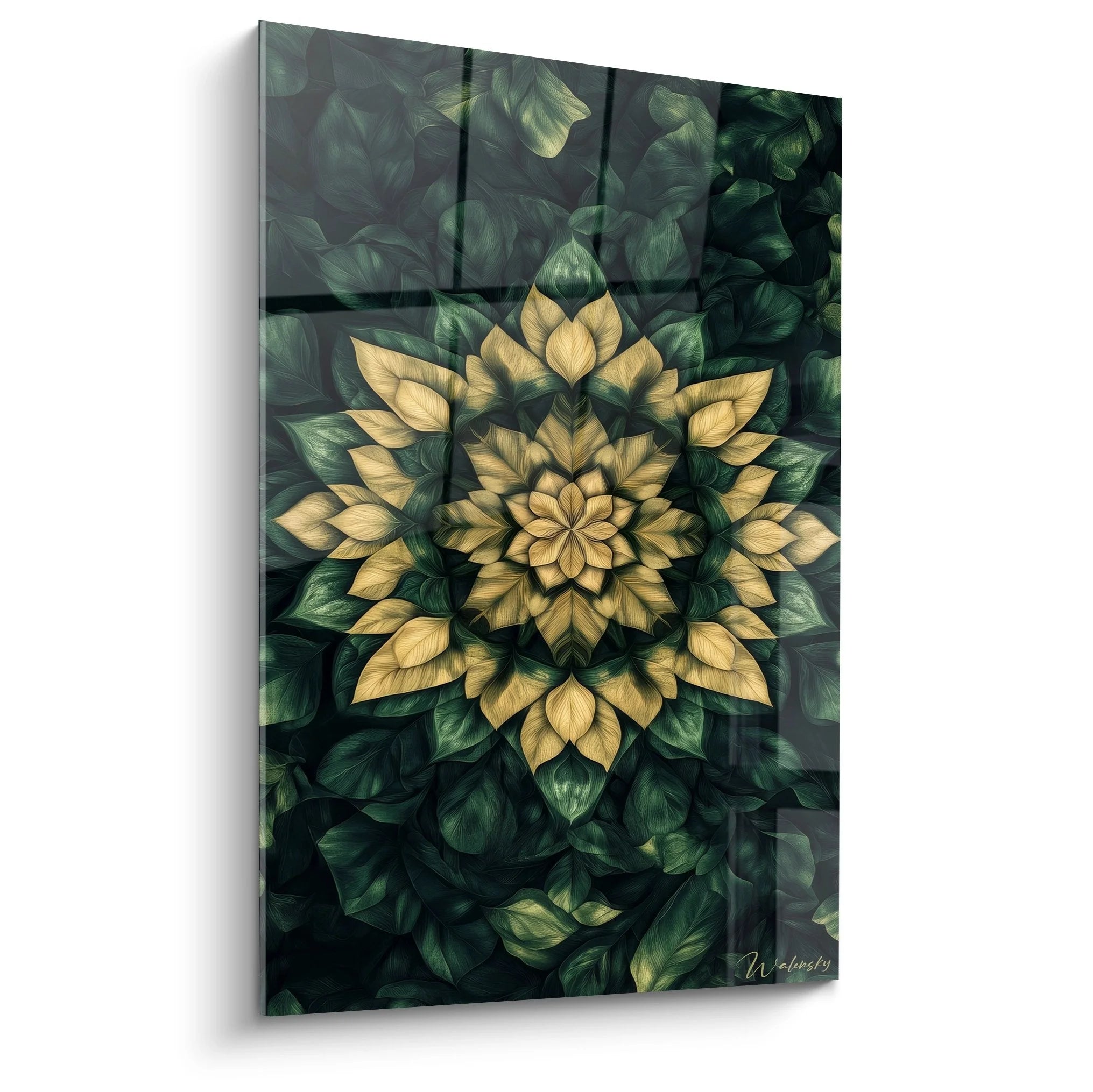 Wandbild Blätter Mandala gold grün fraktale Wandkunst Edition Fraktal geometrisches Design