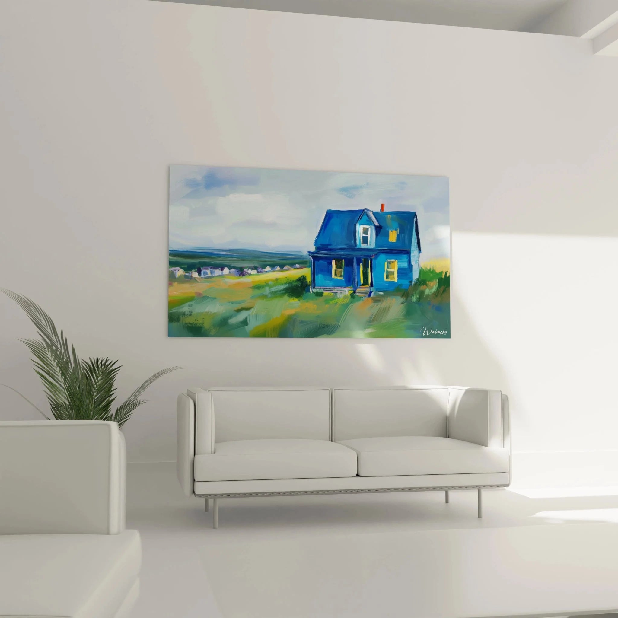 Detailansicht Wandbild Blaues Haus Marc Chagall - Impressionistische Maltechnik und Farbgebung