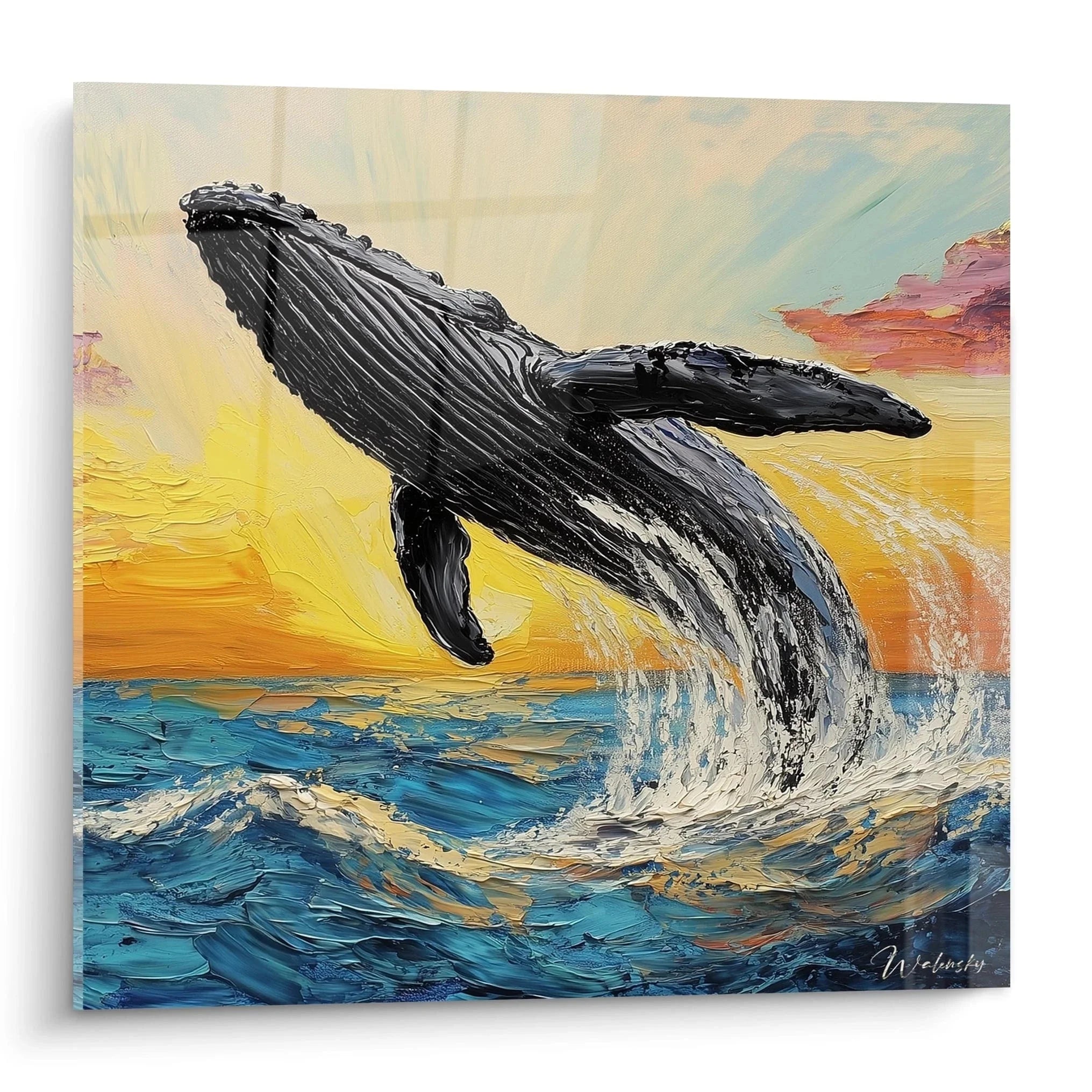 Wandbild Buckelwal Sprung mit Sonnenuntergang - Maritime Kunst XXL Edition Wal