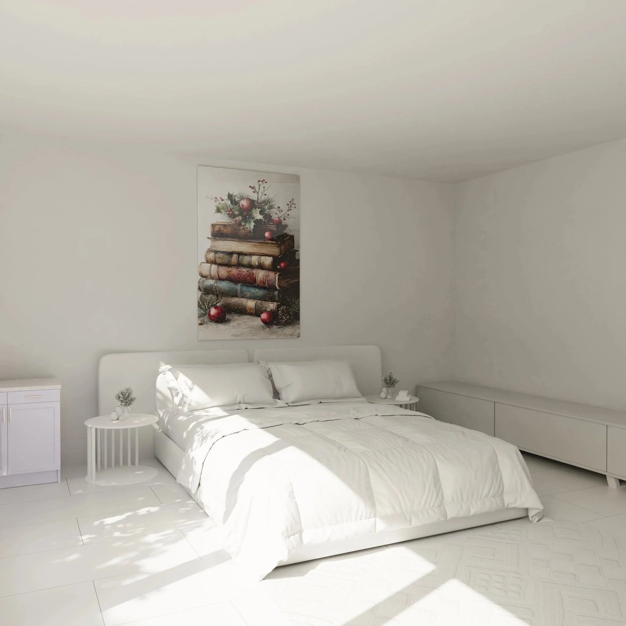 Wandbild Bücher Weihnachten im Schlafzimmer - gemütliche weihnachtliche Wanddekoration