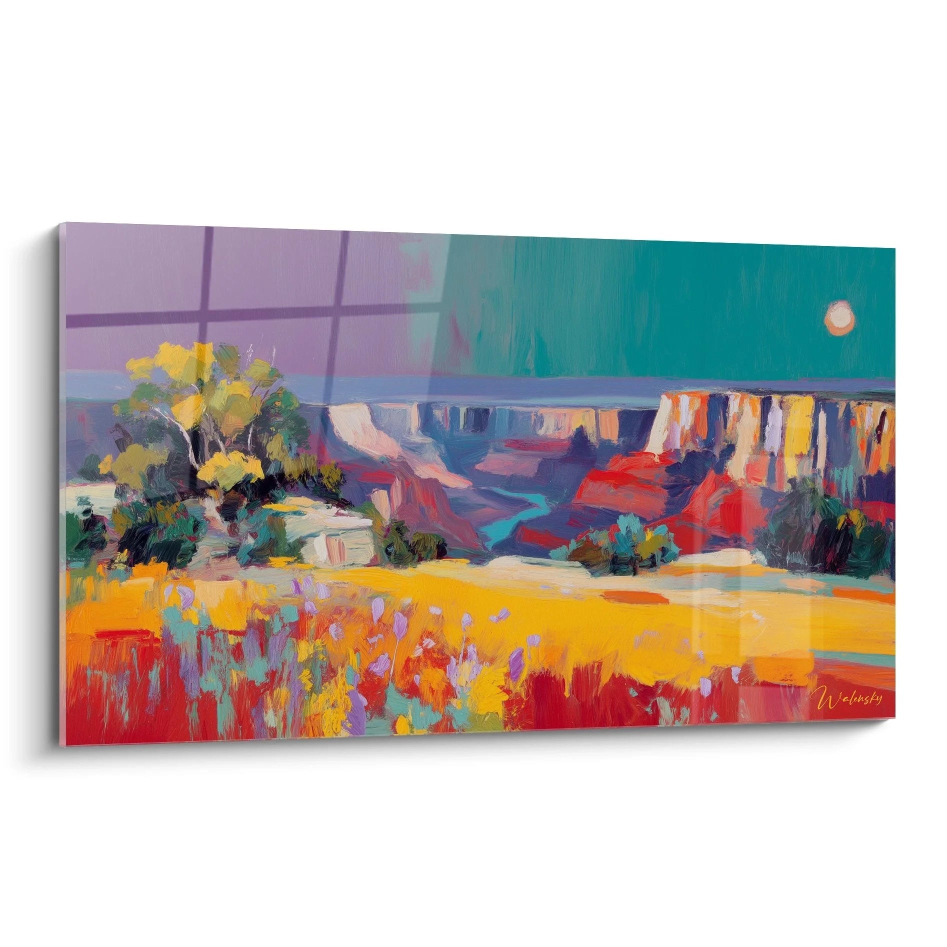 Wandbild Canyon-Landschaft mit expressiver Malerei in leuchtenden Farben - moderne Schluchten-Kunst XXL