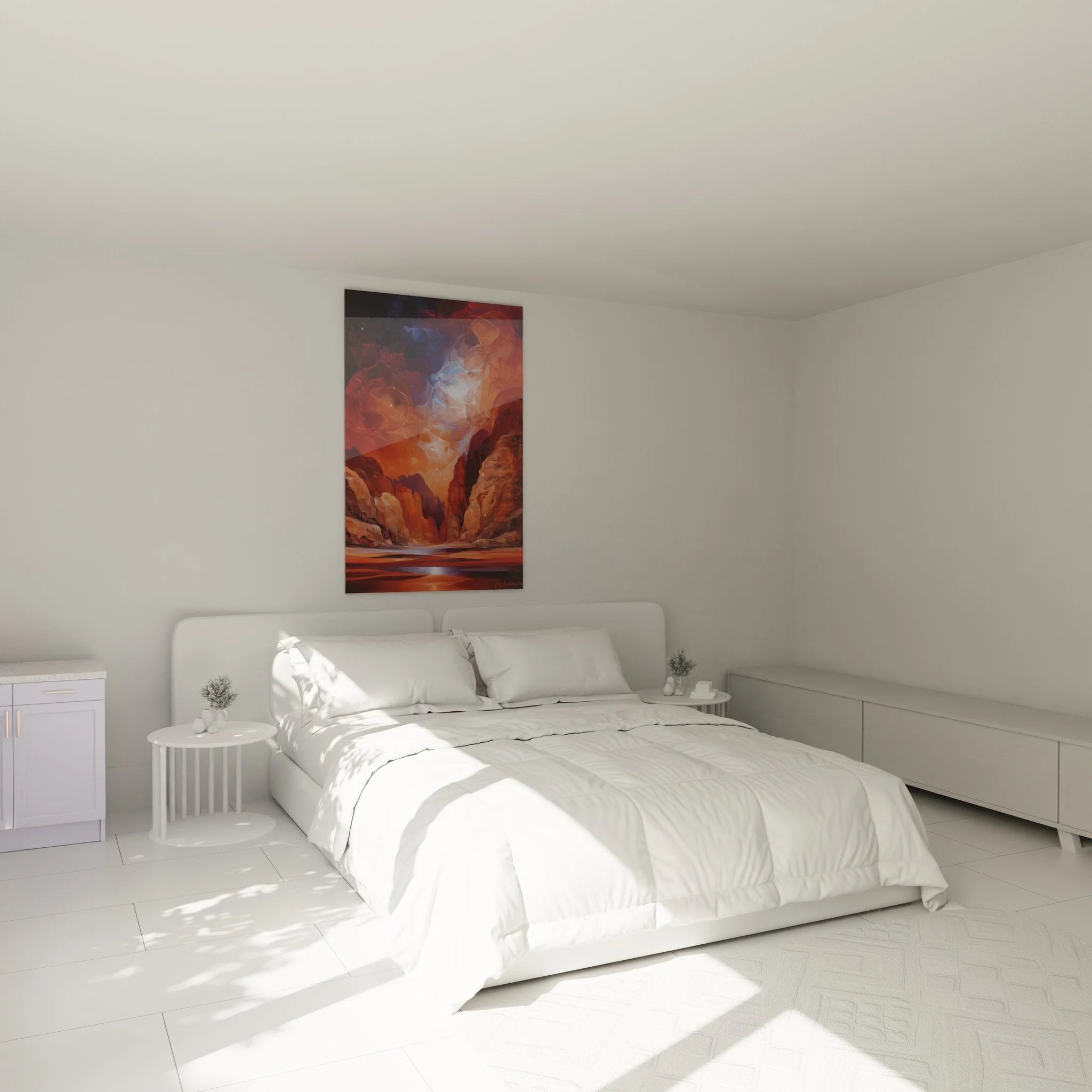 Wandbild Canyon Fantasie als Schlafzimmer Dekoration mit warmer Wüstenatmosphäre