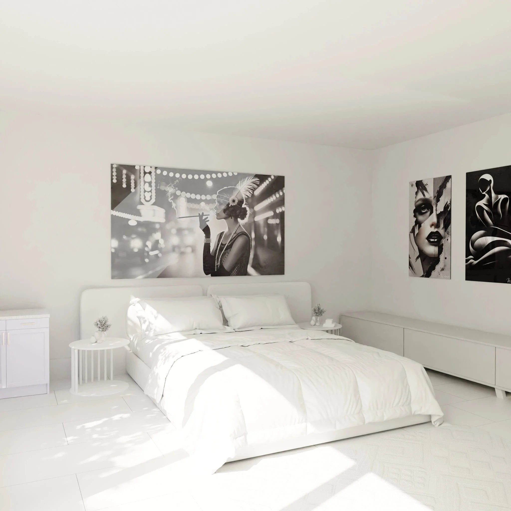 Wandbild Charleston Dame im Schlafzimmer, vintage Schwarz-Weiß-Figur als stilvolle Wanddekoration