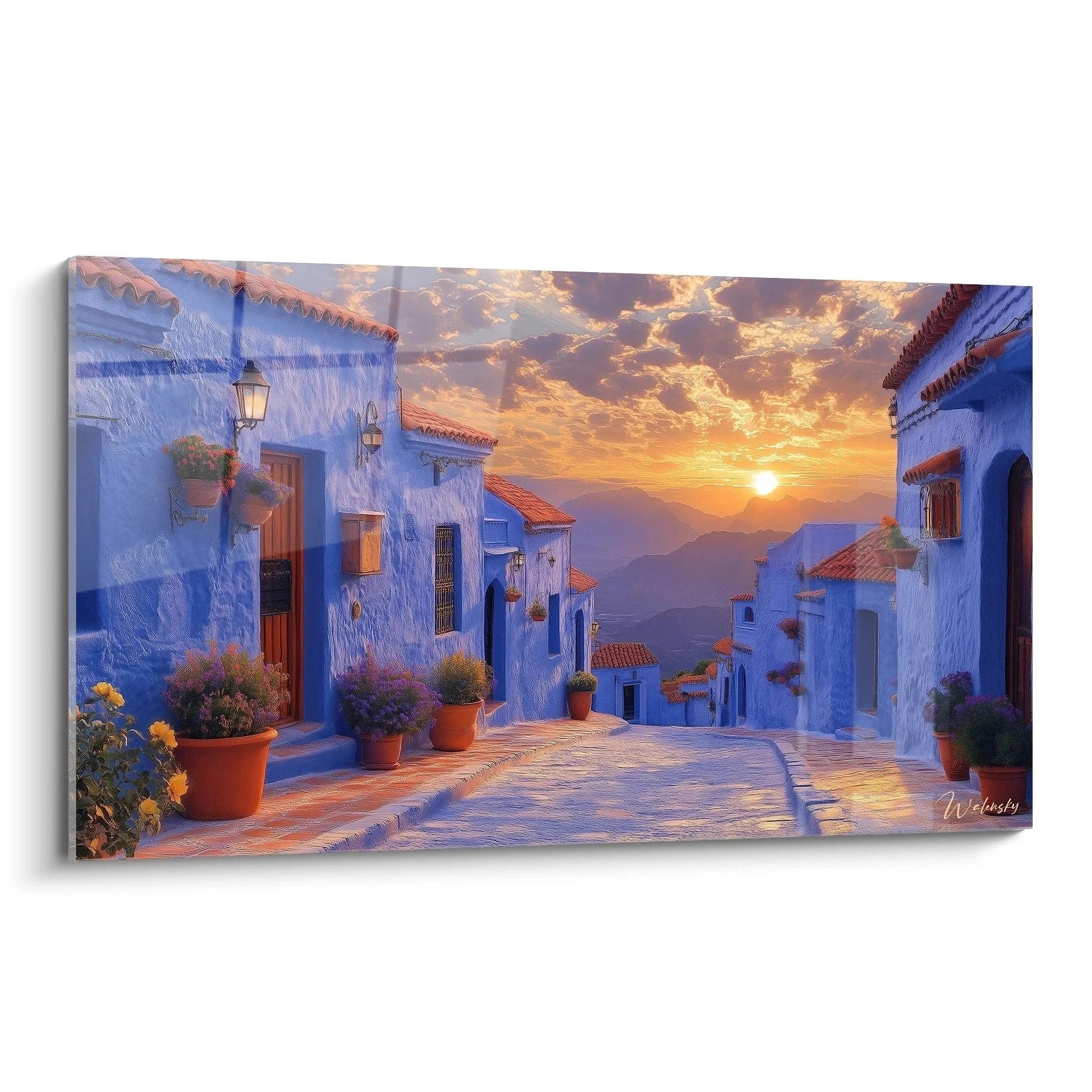 Wandbild Chefchaouen blaue Stadt Marokko Sonnenuntergang orientalische Gasse Berber Architektur