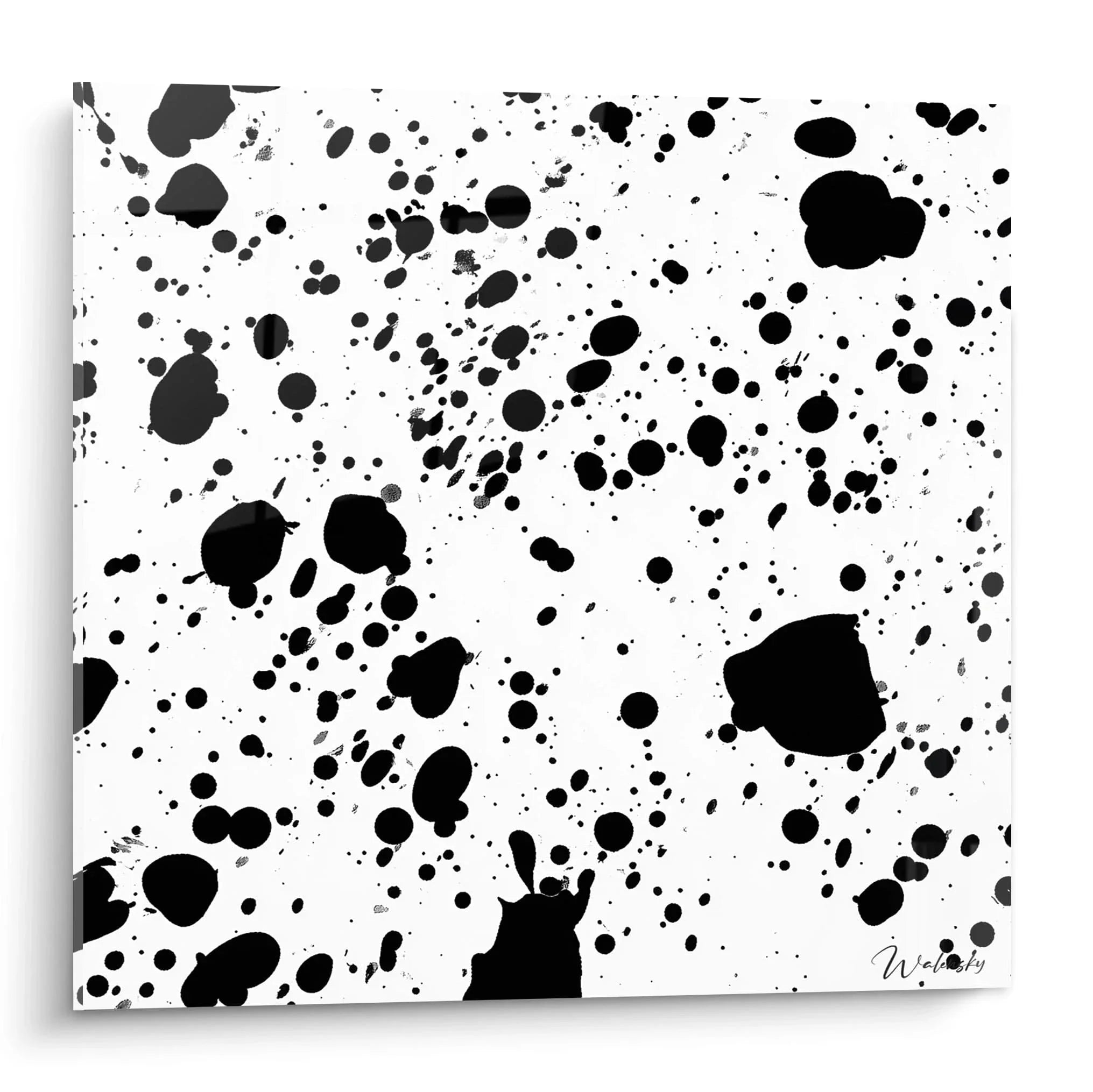 Wandbild Dalmatiner Muster schwarz-weiß mit abstrakten Spritzern auf weißer Leinwand, moderne Wanddekoration