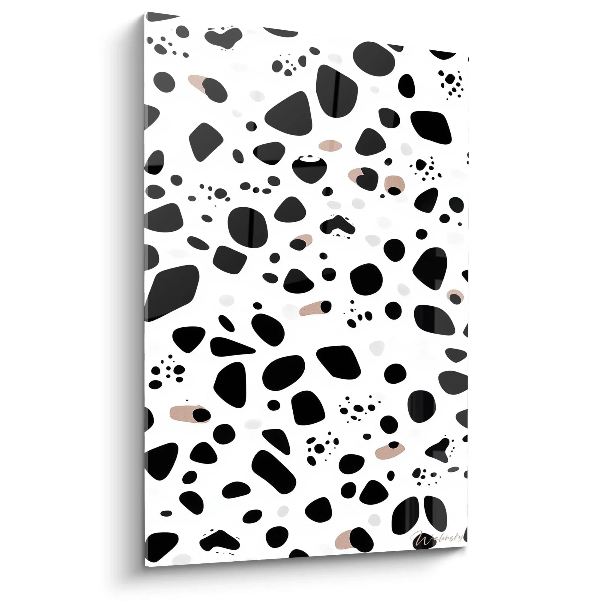 Modernes Wandbild mit abstrakten Dalmatiner Punkten in Schwarz-Weiß auf Leinwand