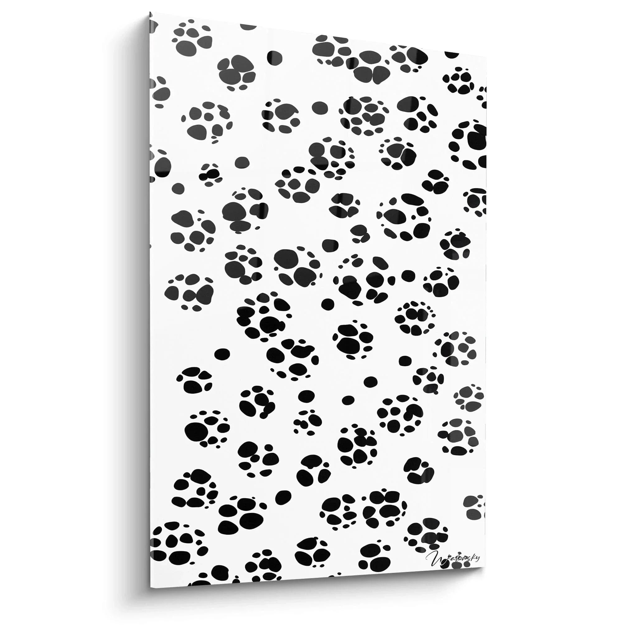 Wandbild mit schwarzen Dalmatiner Punkten auf weißem Hintergrund - moderne schwarz-weiße Wanddekoration