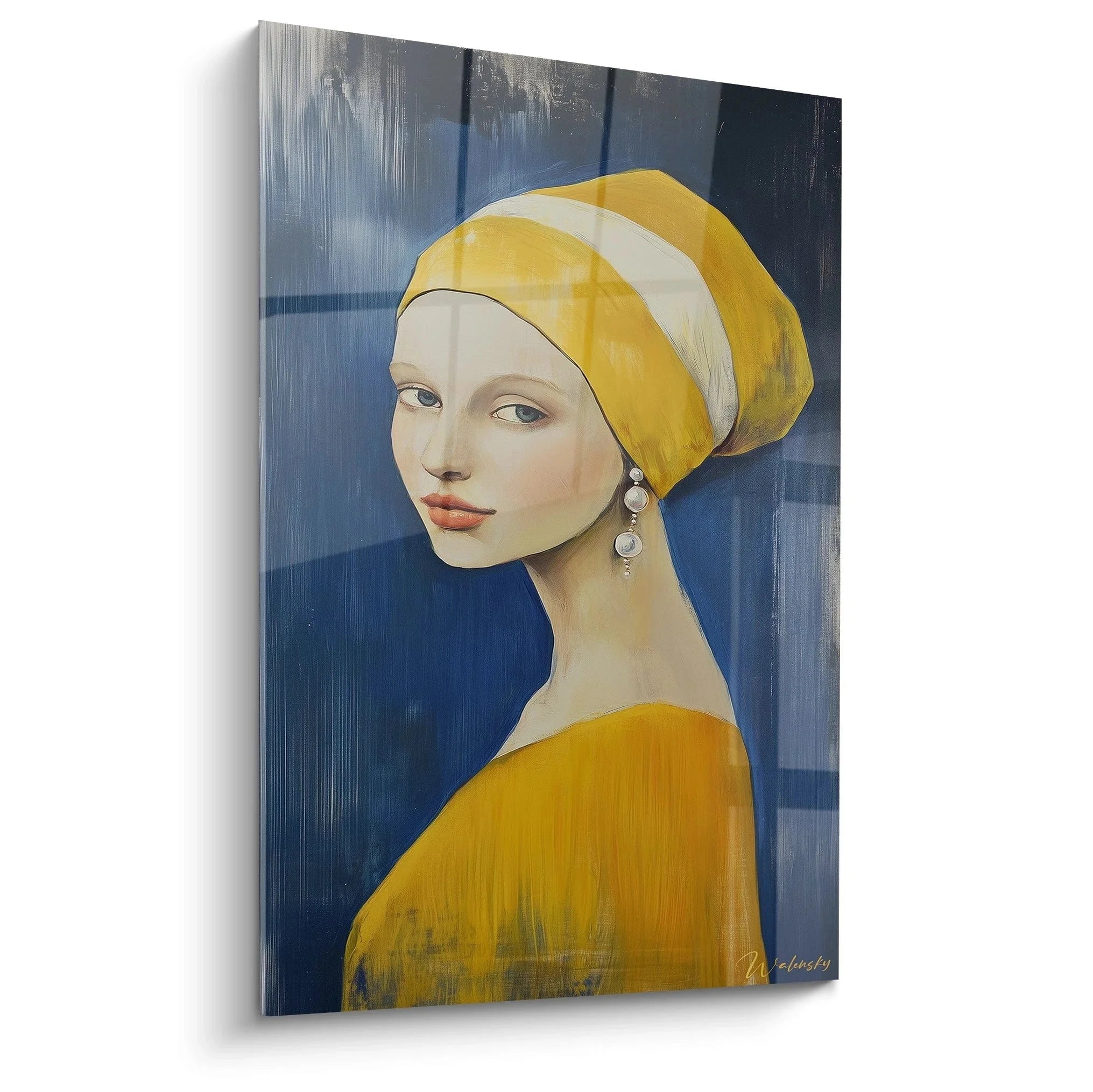 Wandbild Dame mit goldenem Turban im Vermeer Stil - Elegantes Porträt Kunstdruck für Wanddekoration