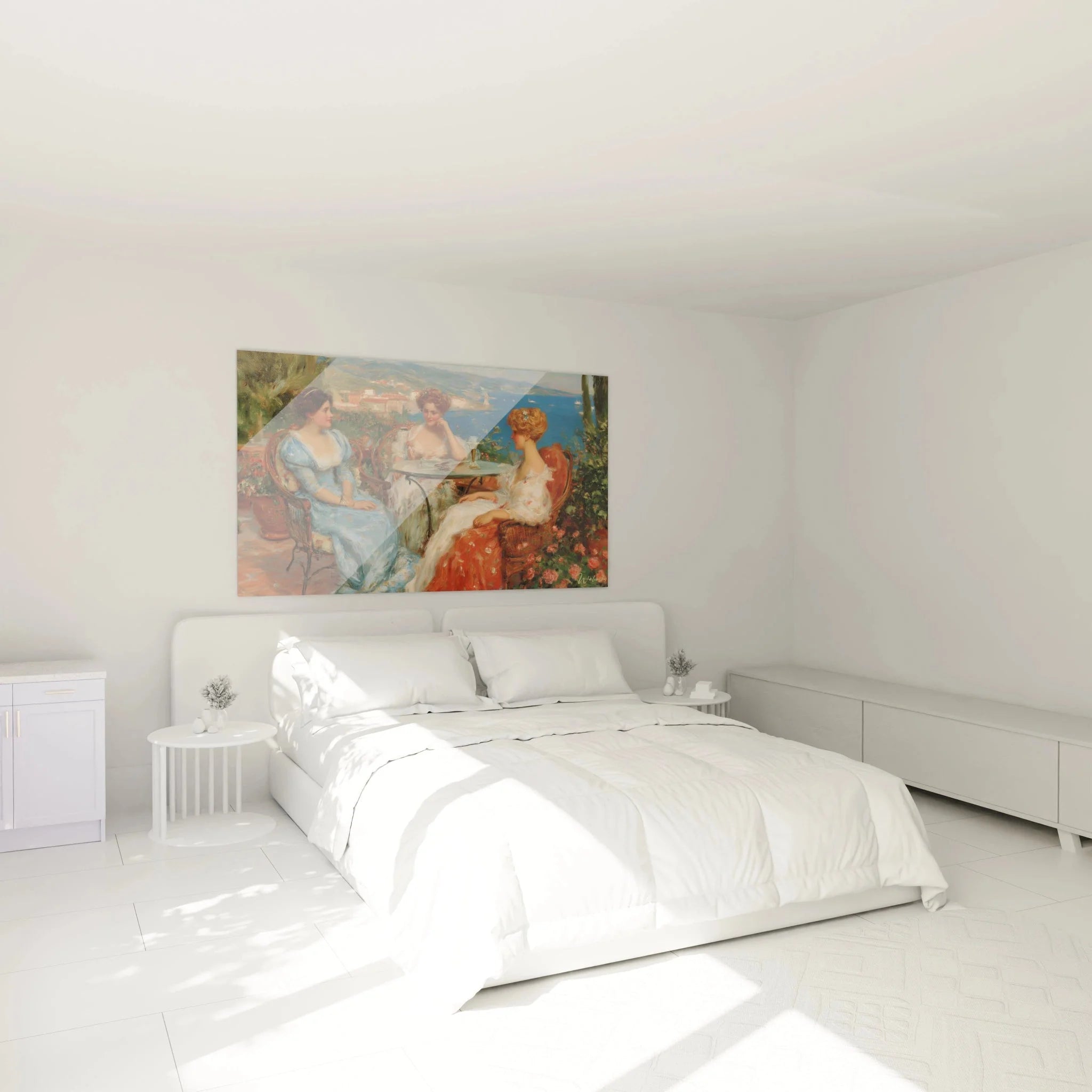Elegantes Wandbild Damen Terrasse im Schlafzimmer - klassizistische Kunst als stilvolle Wanddekoration