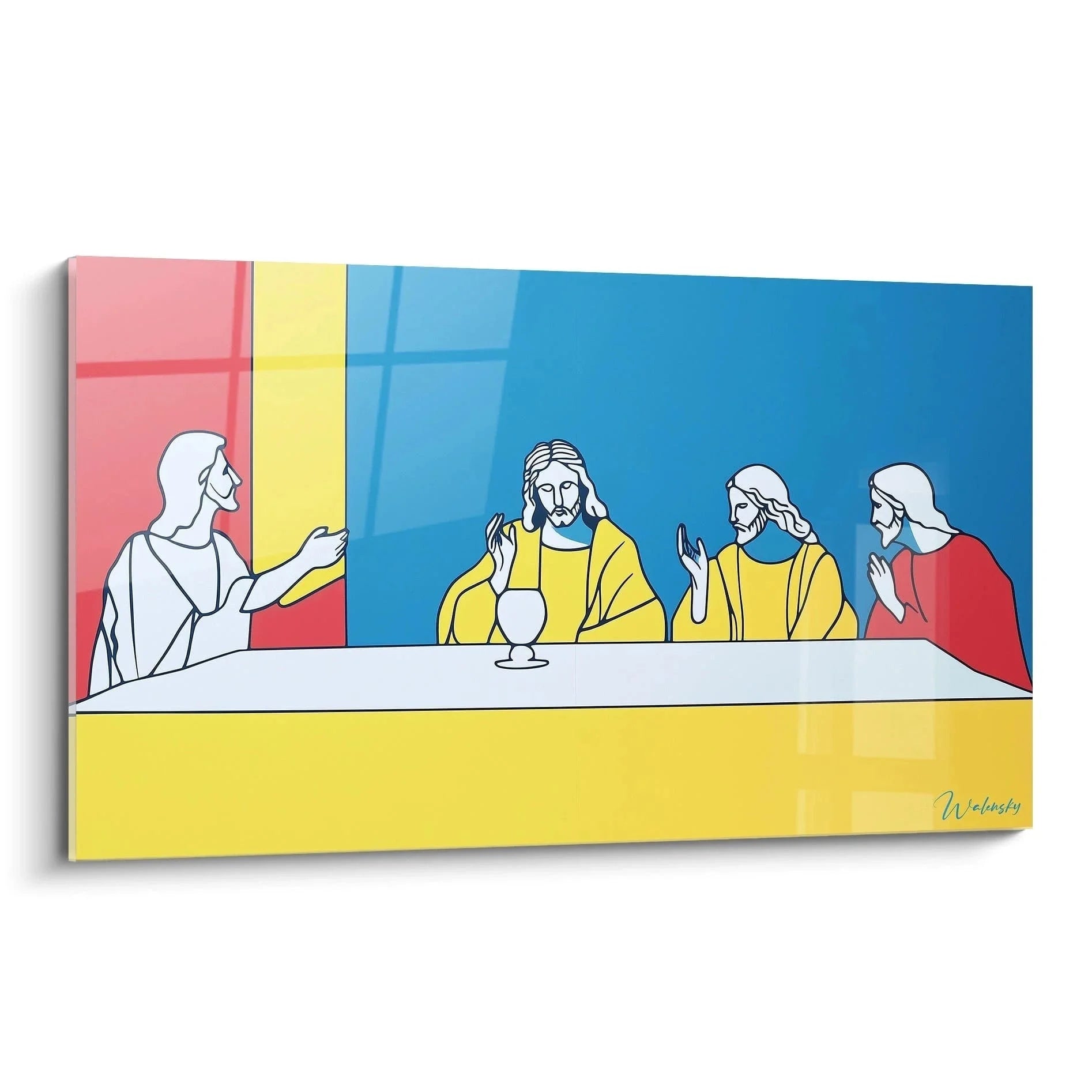 Wandbild Das letzte Abendmahl moderne Interpretation mit Jesus und Jüngern in minimalistischem Stil