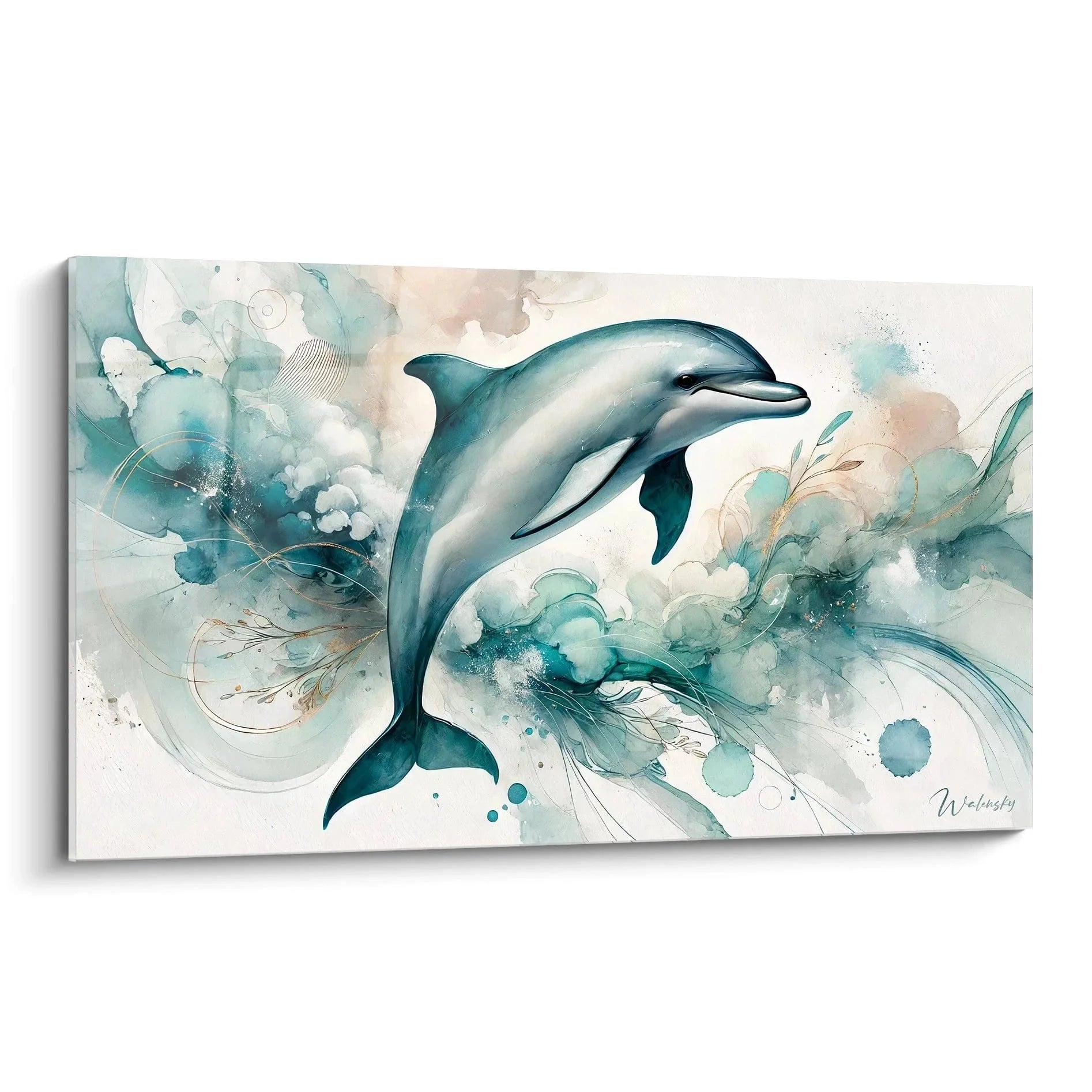 Wandbild Delfin Aquarell abstrakt türkis blau maritime Leinwand Wandkunst Edition Delfin